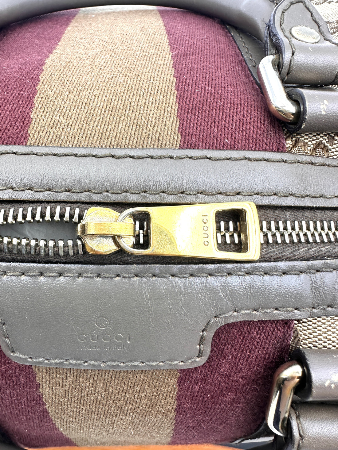 Gucci GG Canvas Boston Bag With Brown Stripe GG1137