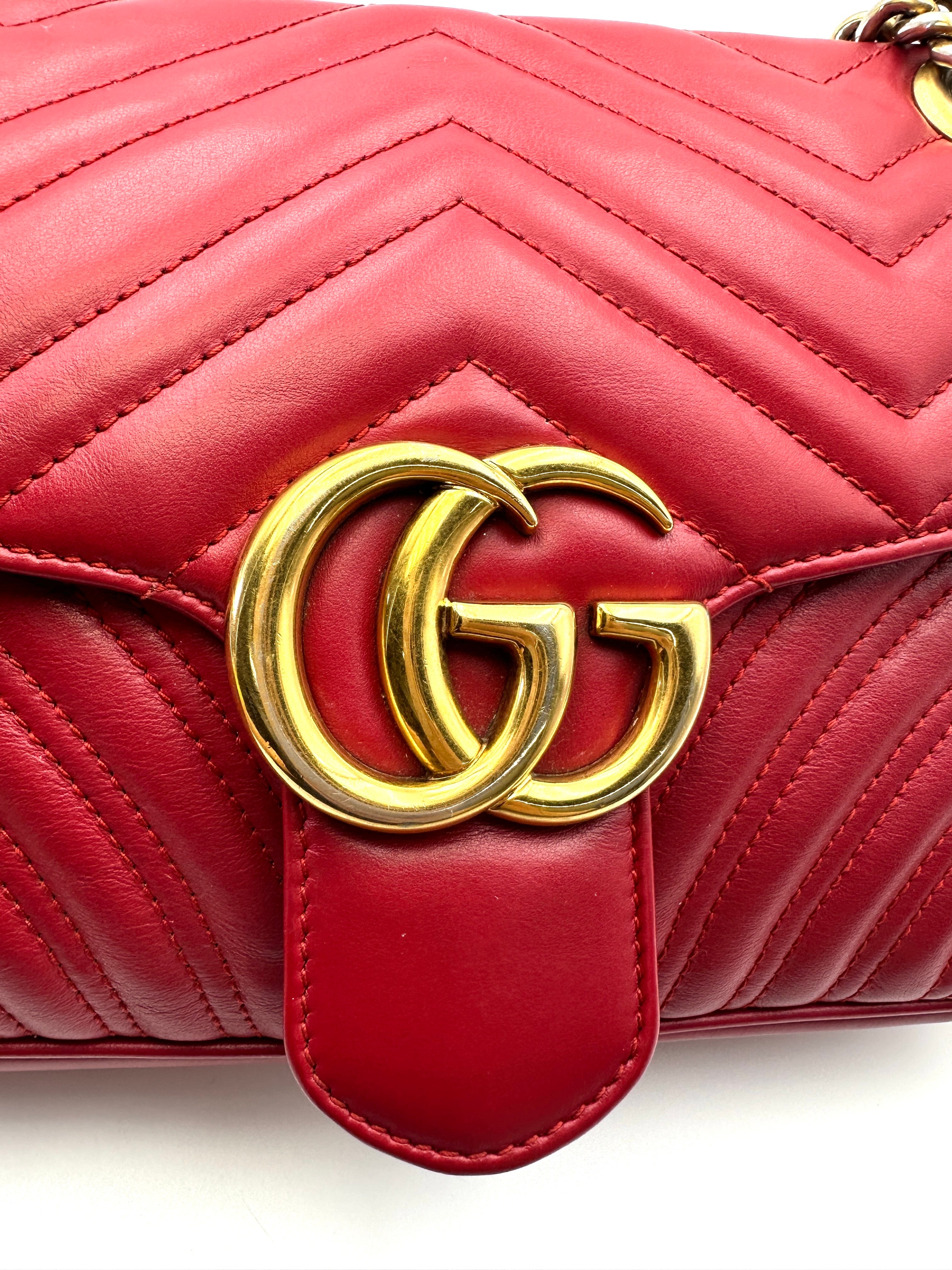 Gucci GG Marmont Red Matelasse Leather Shoulder Bag GG1139