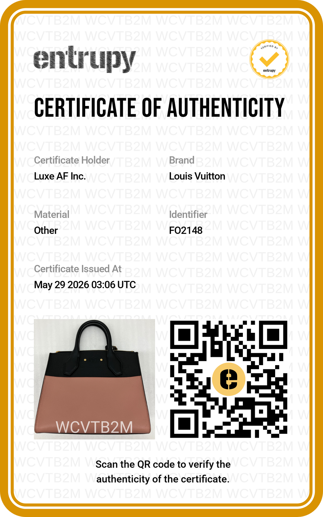 Louis Vuitton City Steamer PM Black/Pink Grained Leather Handle Bag LV2868