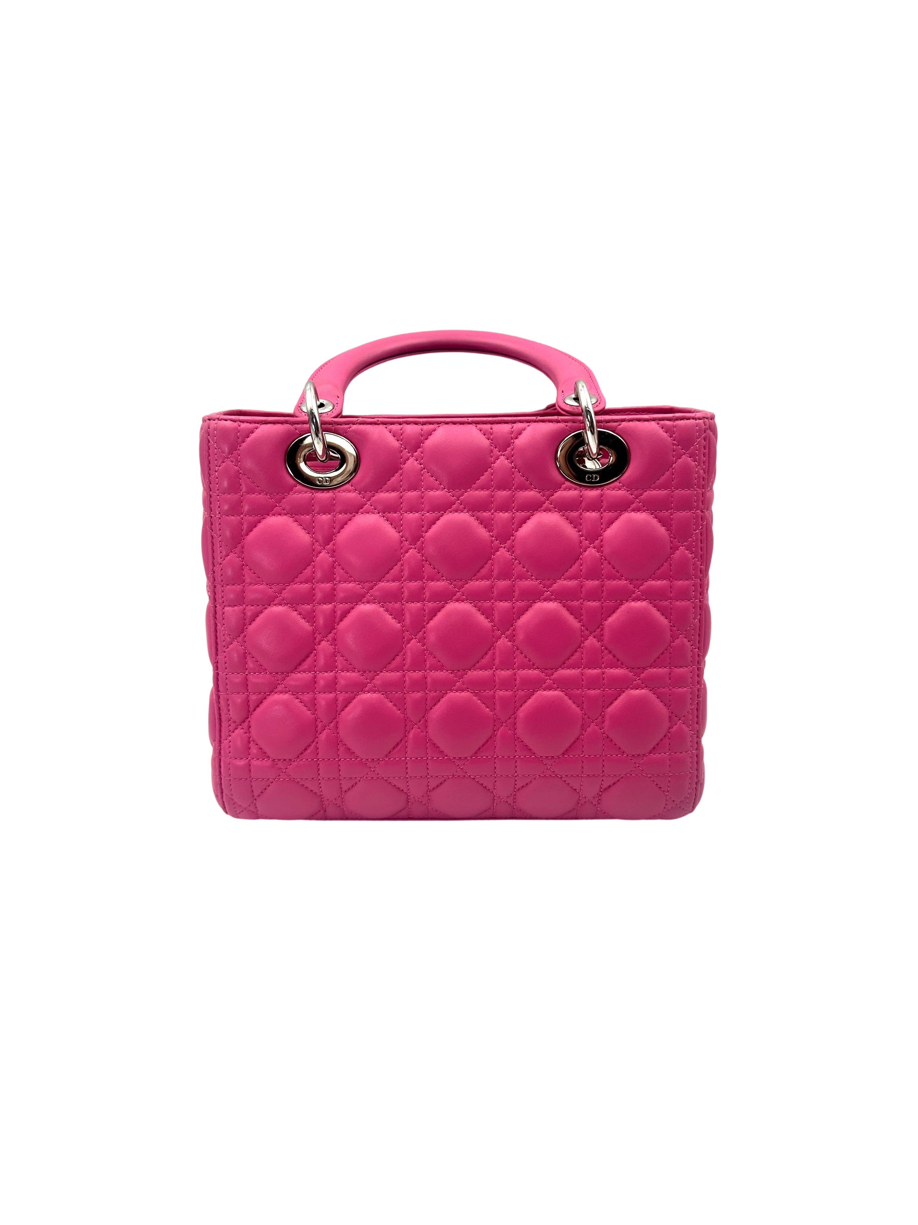 Christian Dior Lady Dior Pink Cannage Leather Handle Bag With Silver Charms DR752