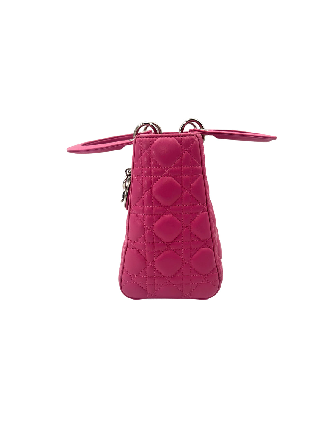 Christian Dior Lady Dior Pink Cannage Leather Handle Bag With Silver Charms DR752