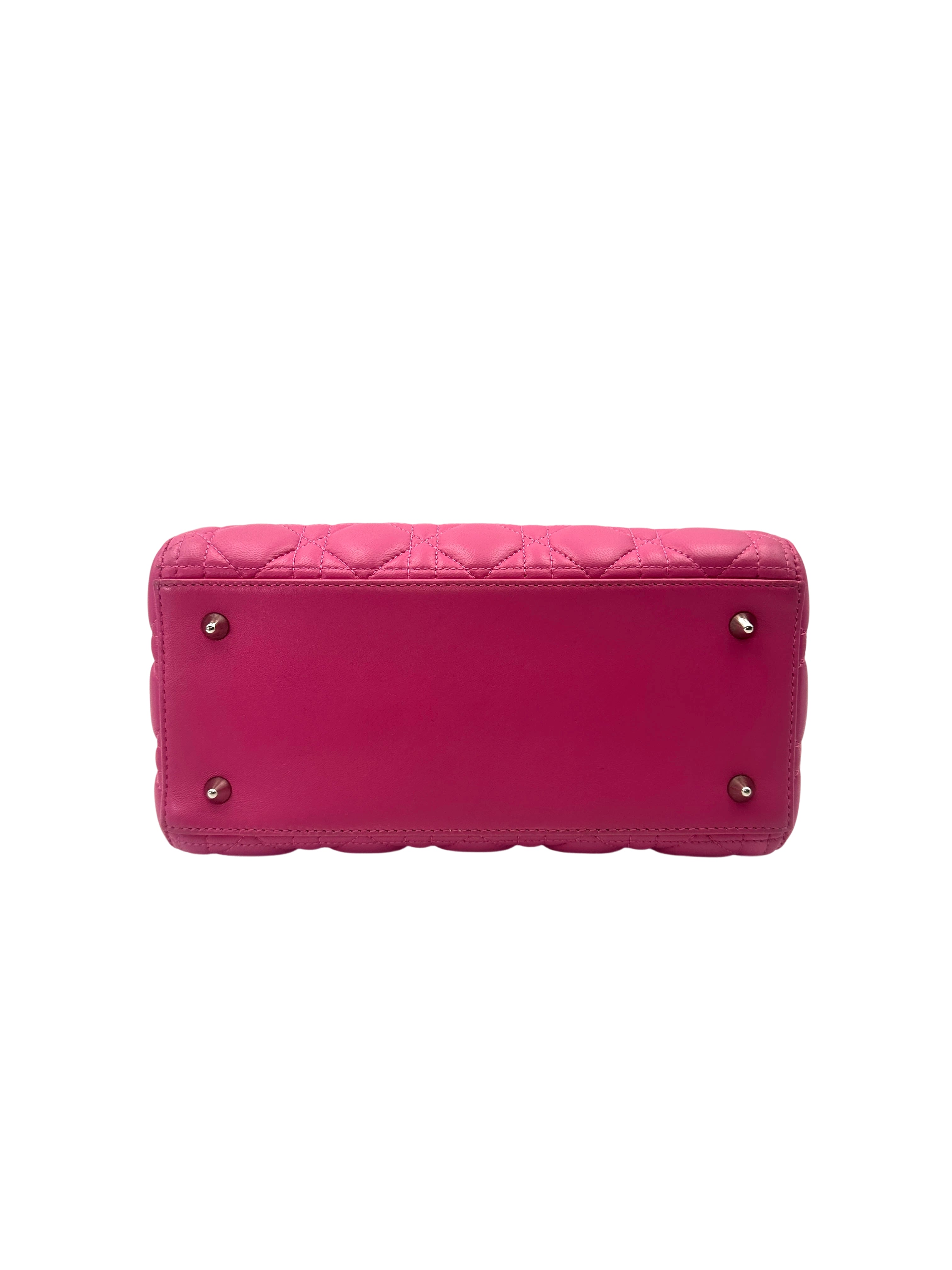 Christian Dior Lady Dior Pink Cannage Leather Handle Bag With Silver Charms DR752
