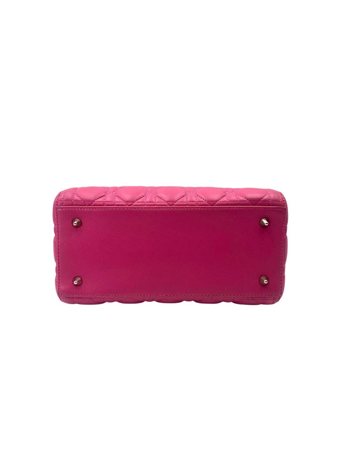 Christian Dior Lady Dior Pink Cannage Leather Handle Bag With Silver Charms DR752