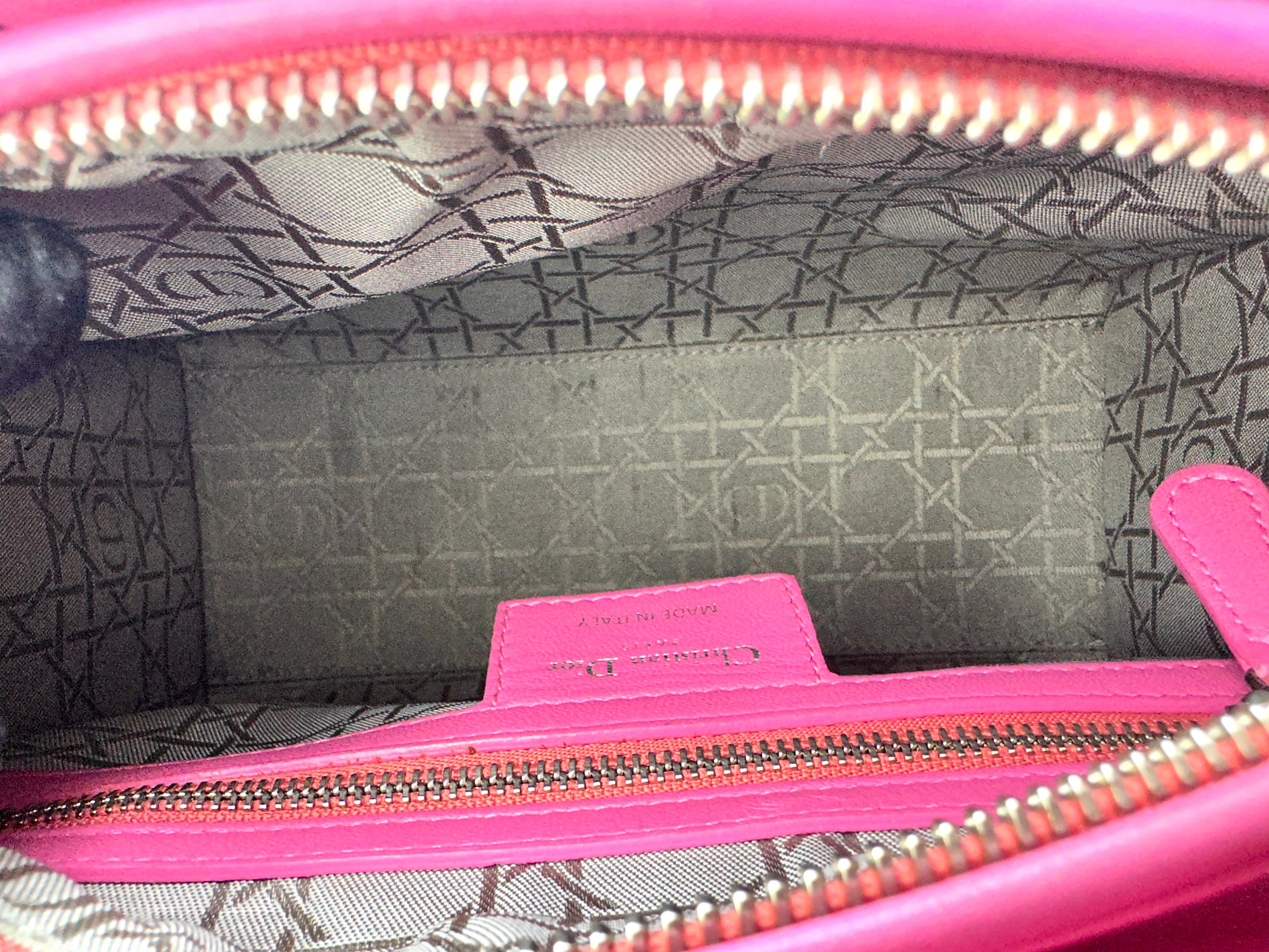Christian Dior Lady Dior Pink Cannage Leather Handle Bag With Silver Charms DR752