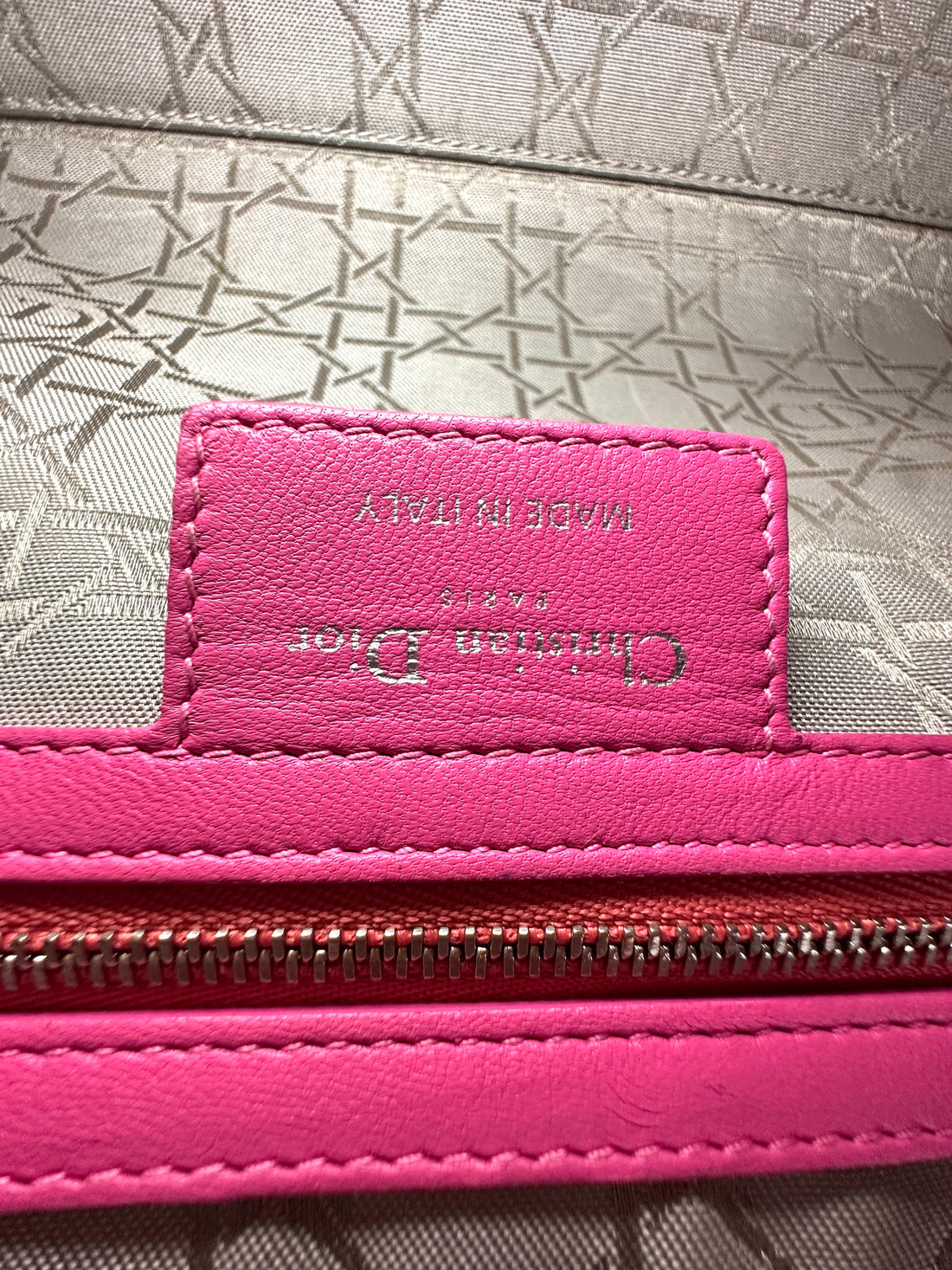 Christian Dior Lady Dior Pink Cannage Leather Handle Bag With Silver Charms DR752