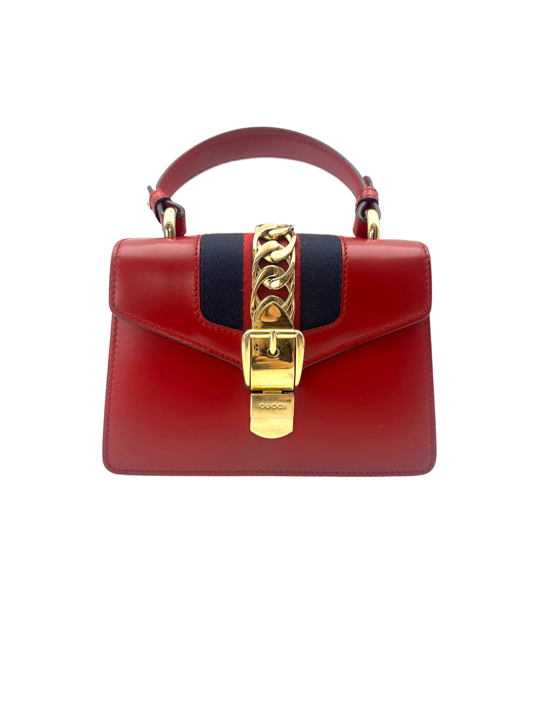 Gucci Sylvie Red Leather Top Handle Shoulder Bag GG1143