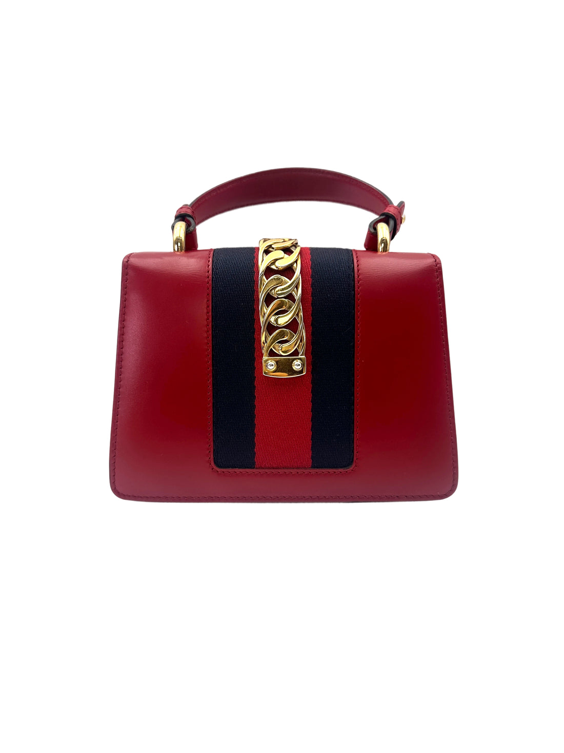 Gucci Sylvie Red Leather Top Handle Shoulder Bag GG1143