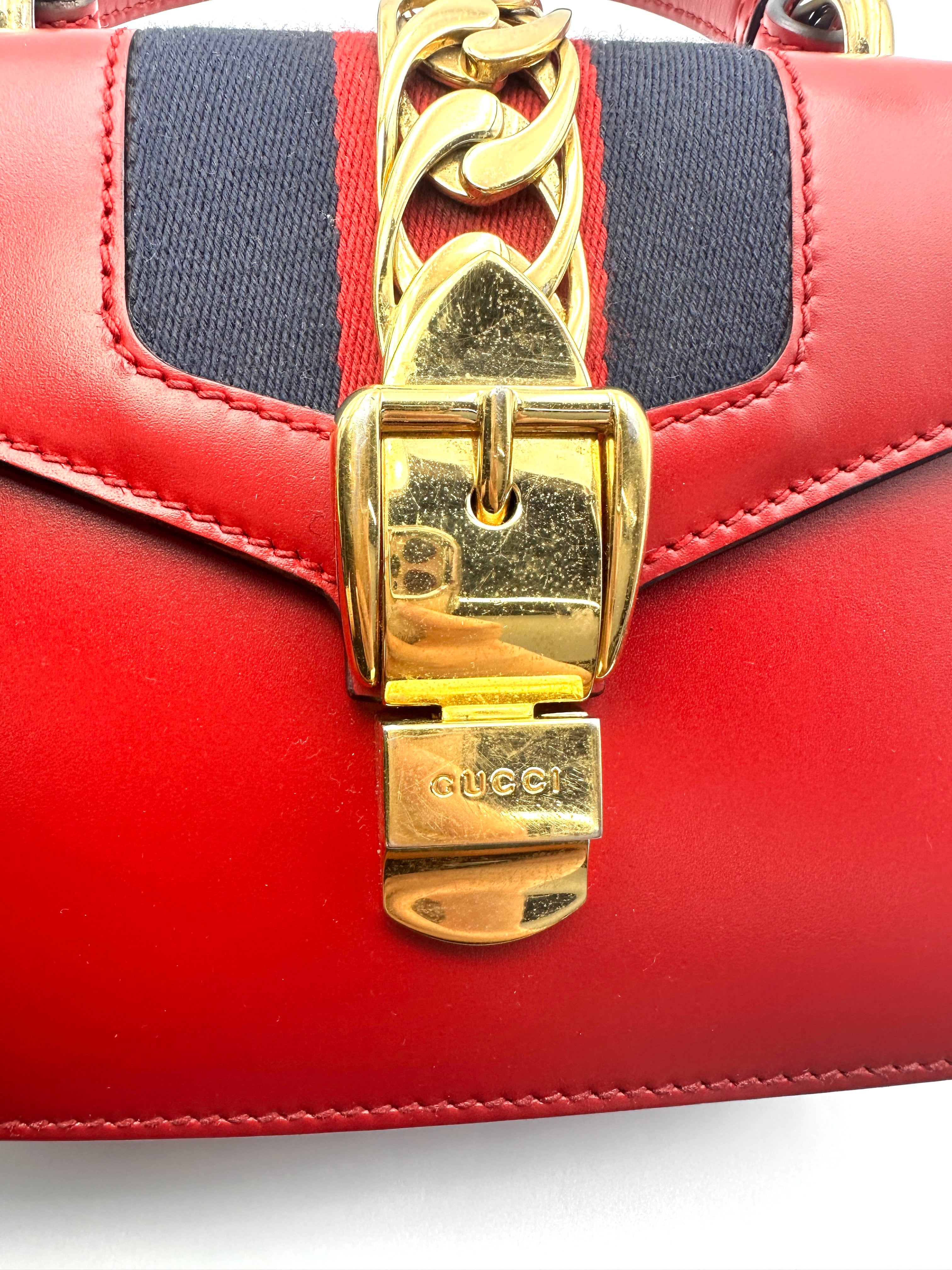 Gucci Sylvie Red Leather Top Handle Shoulder Bag GG1143