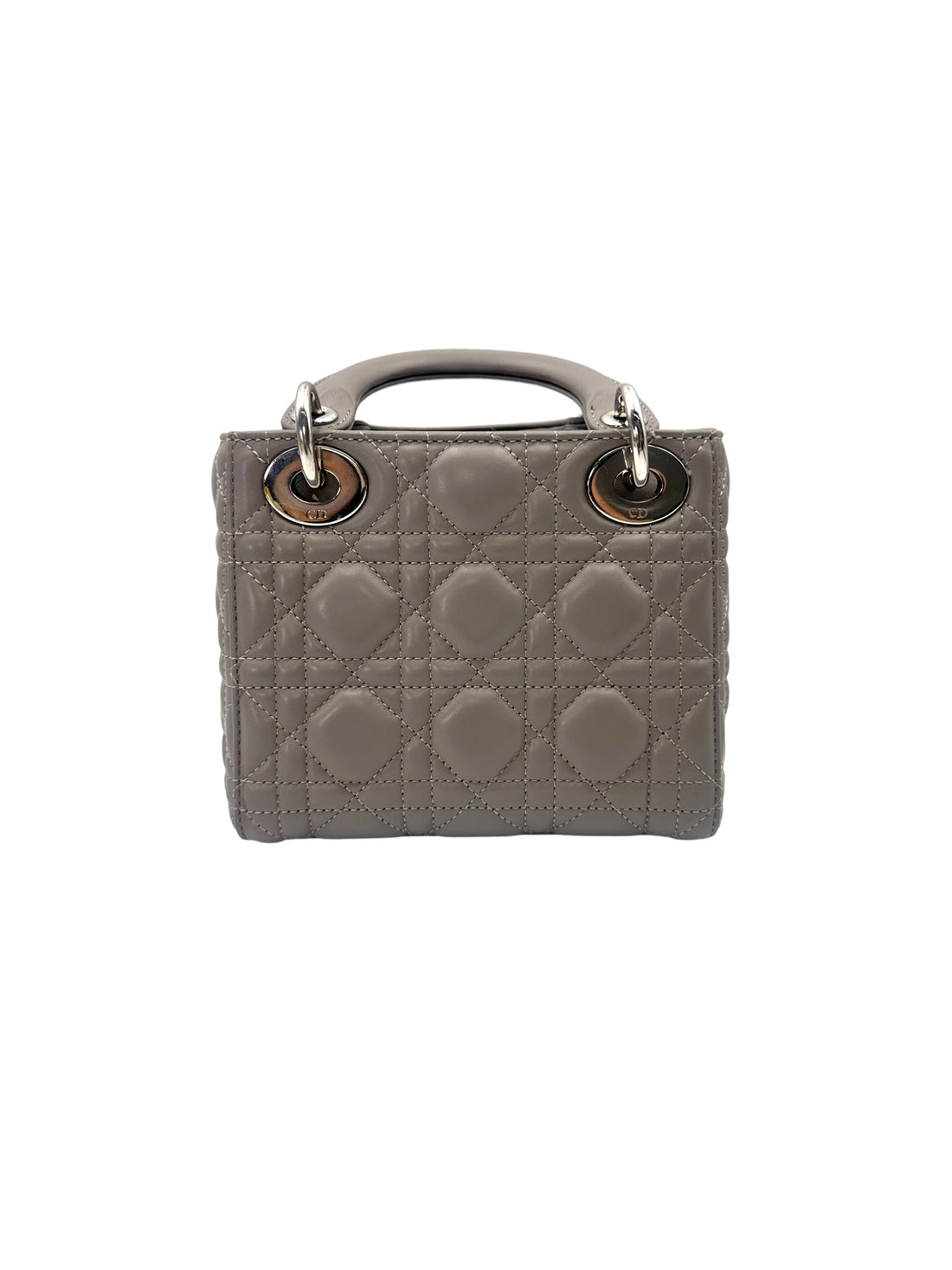 Christian Dior Lady Dior Grey Cannage Leather Handle Bag With Silver Charms DR758
