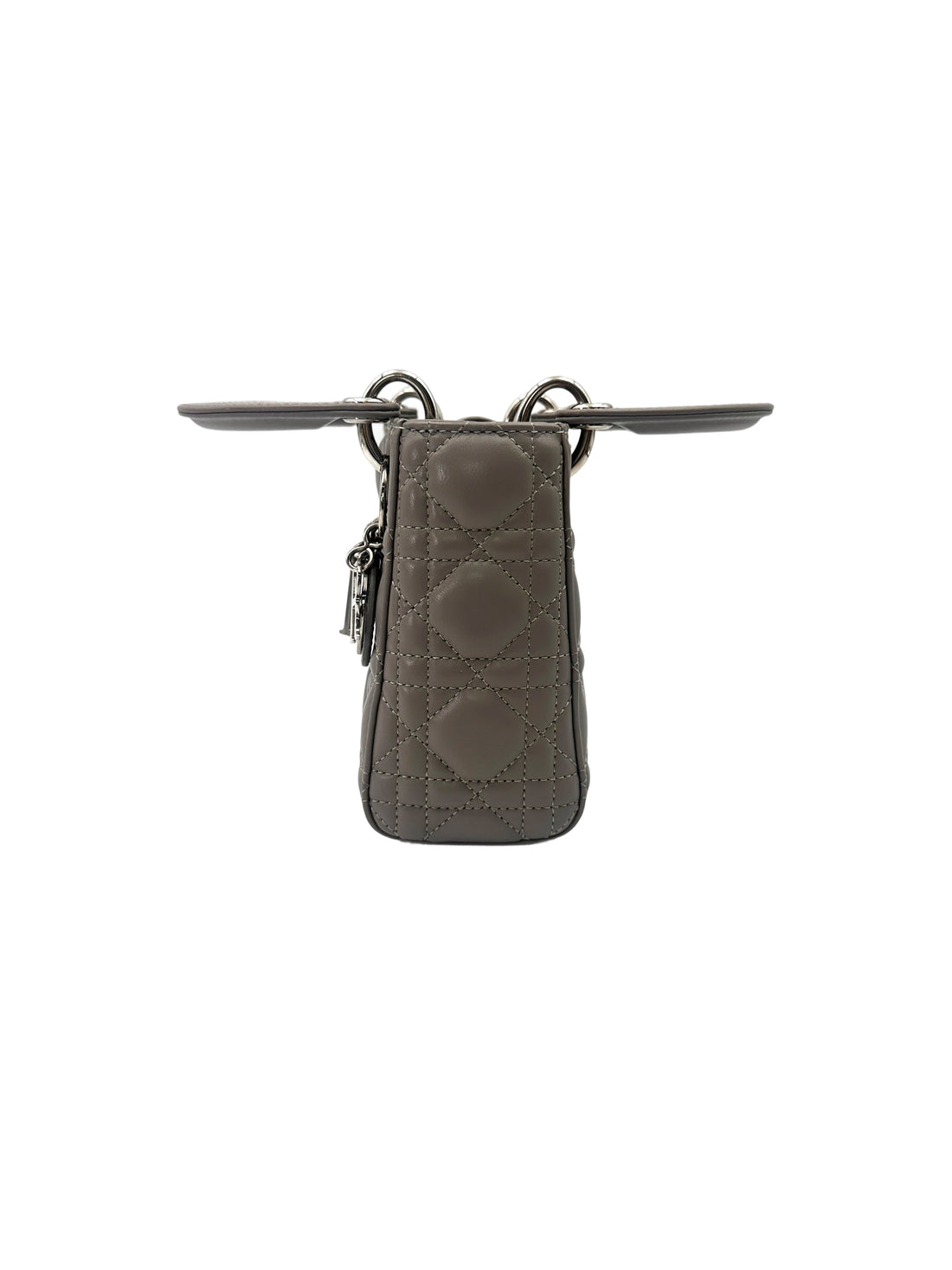 Christian Dior Lady Dior Grey Cannage Leather Handle Bag With Silver Charms DR758