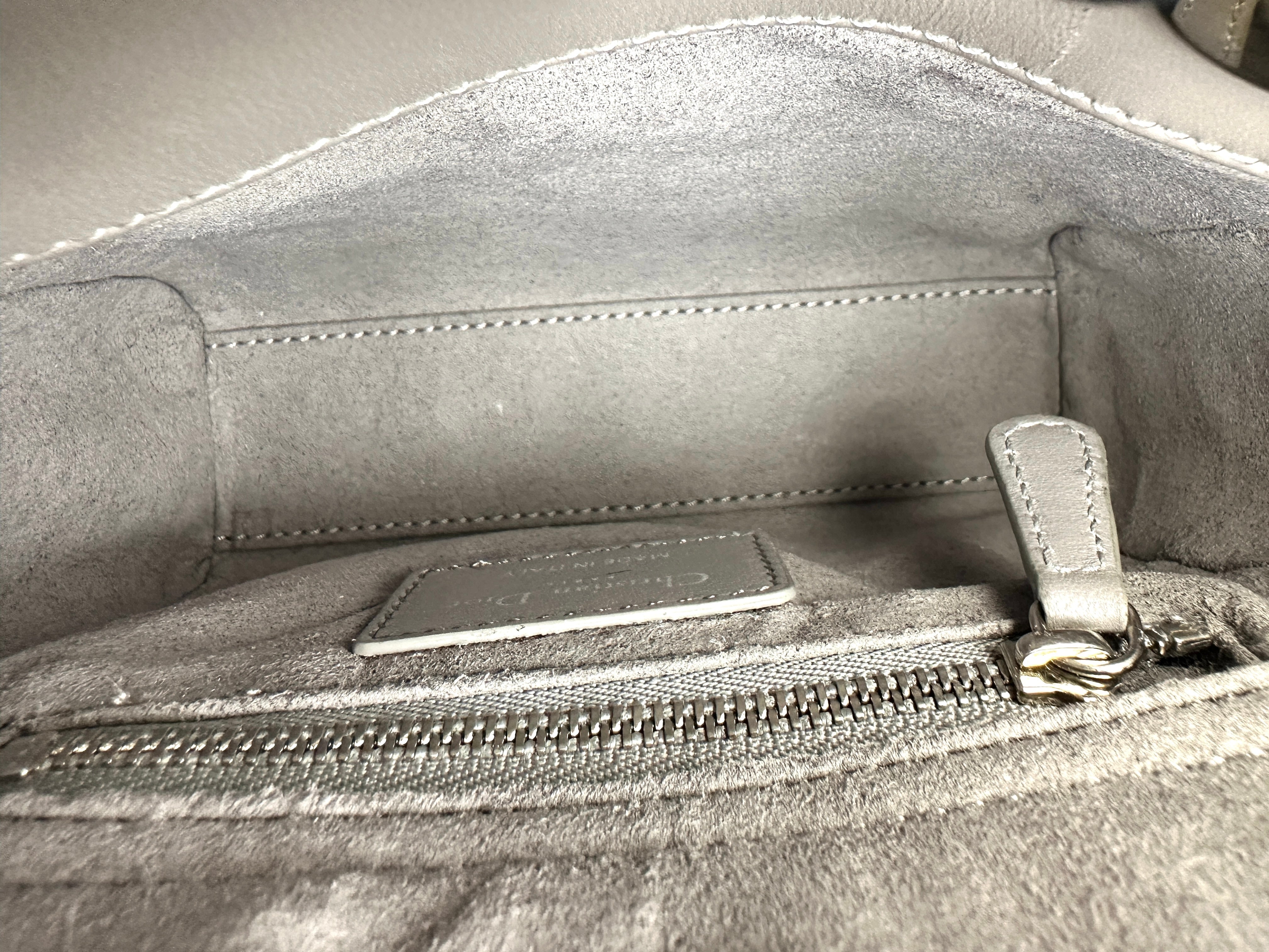 Christian Dior Lady Dior Grey Cannage Leather Handle Bag With Silver Charms DR758