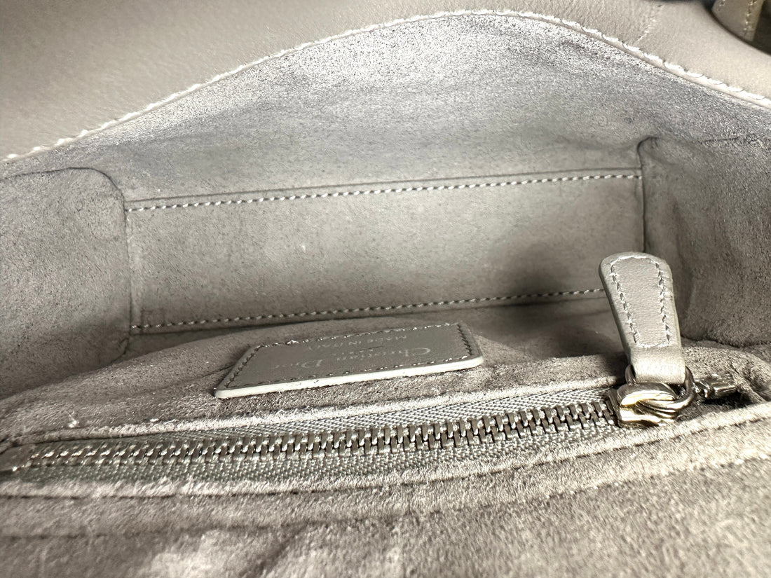 Christian Dior Lady Dior Grey Cannage Leather Handle Bag With Silver Charms DR758