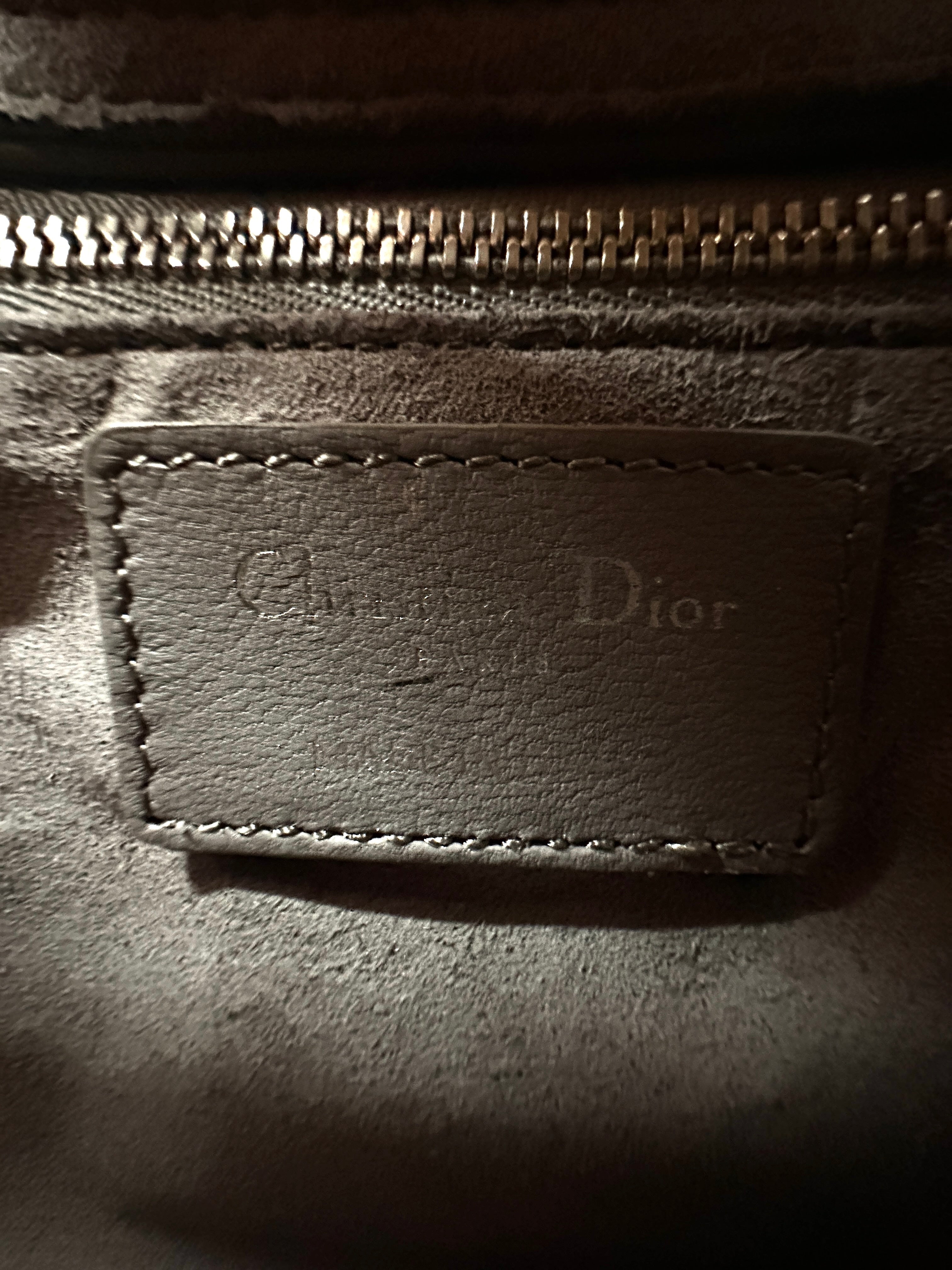 Christian Dior Lady Dior Grey Cannage Leather Handle Bag With Silver Charms DR758