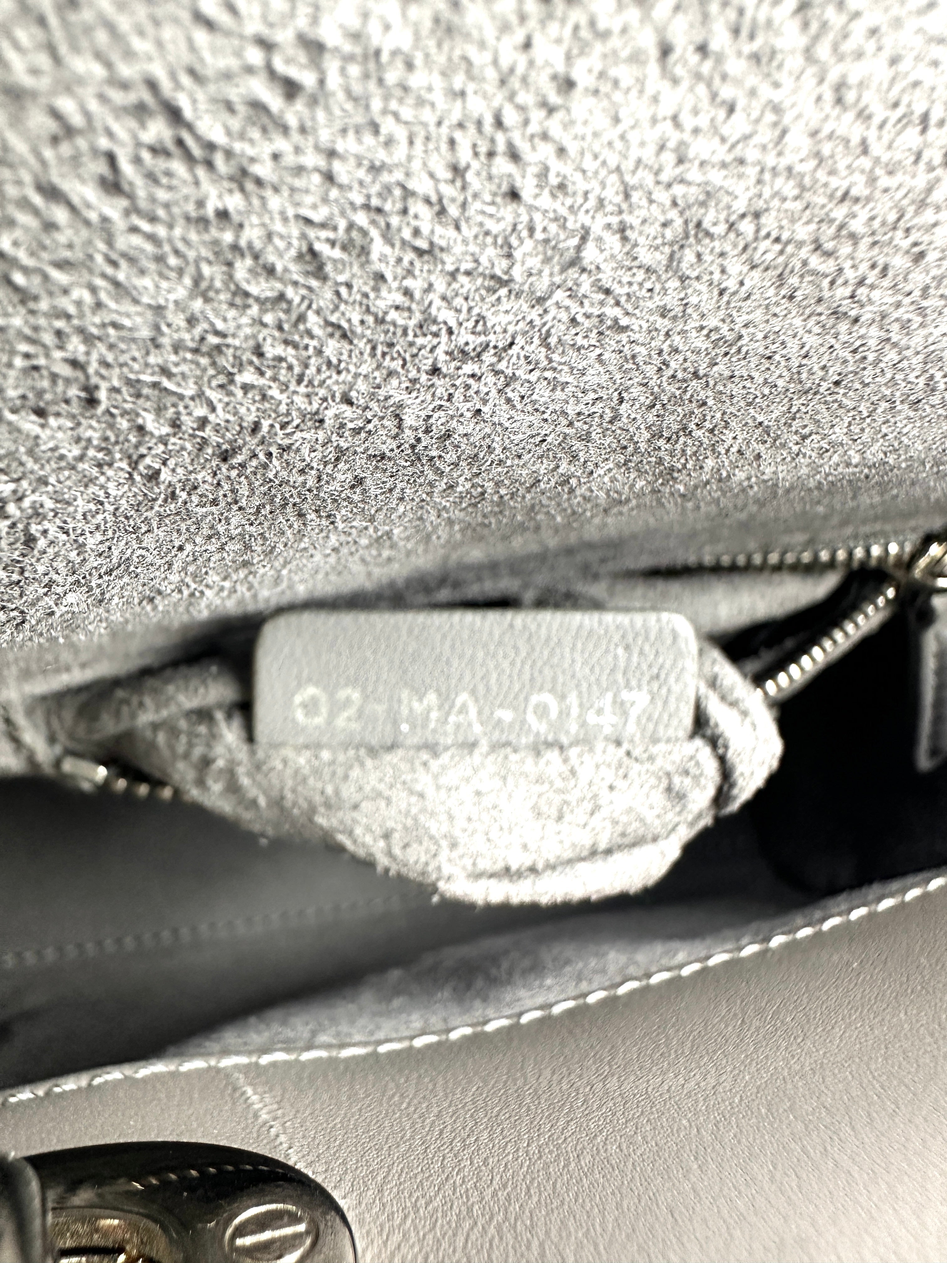 Christian Dior Lady Dior Grey Cannage Leather Handle Bag With Silver Charms DR758