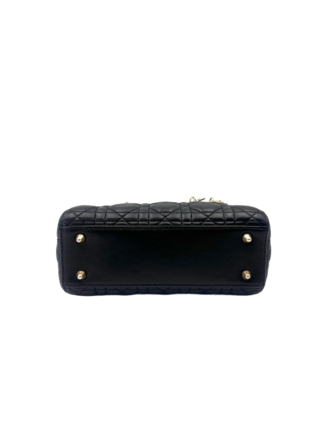 Christian Dior Lady Dior Black Cannage Lambskin Handle Bag With Gold Charms DR756