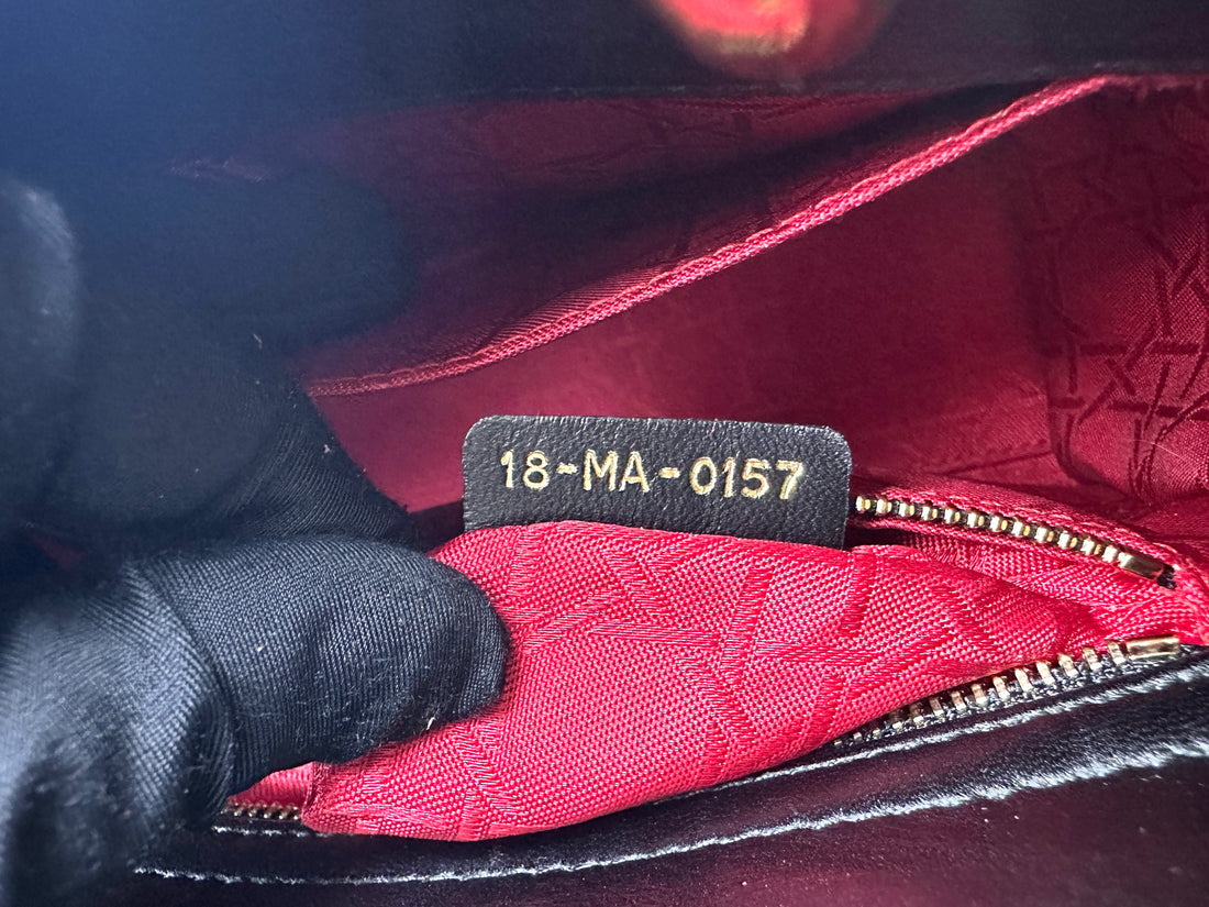 Christian Dior Lady Dior Black Cannage Lambskin Handle Bag With Gold Charms DR756