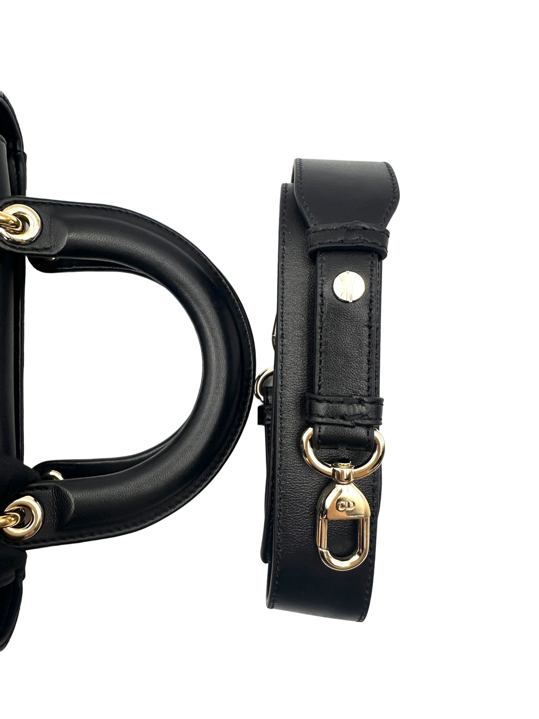 Christian Dior Lady Dior Black Cannage Lambskin Handle Bag With Gold Charms DR756