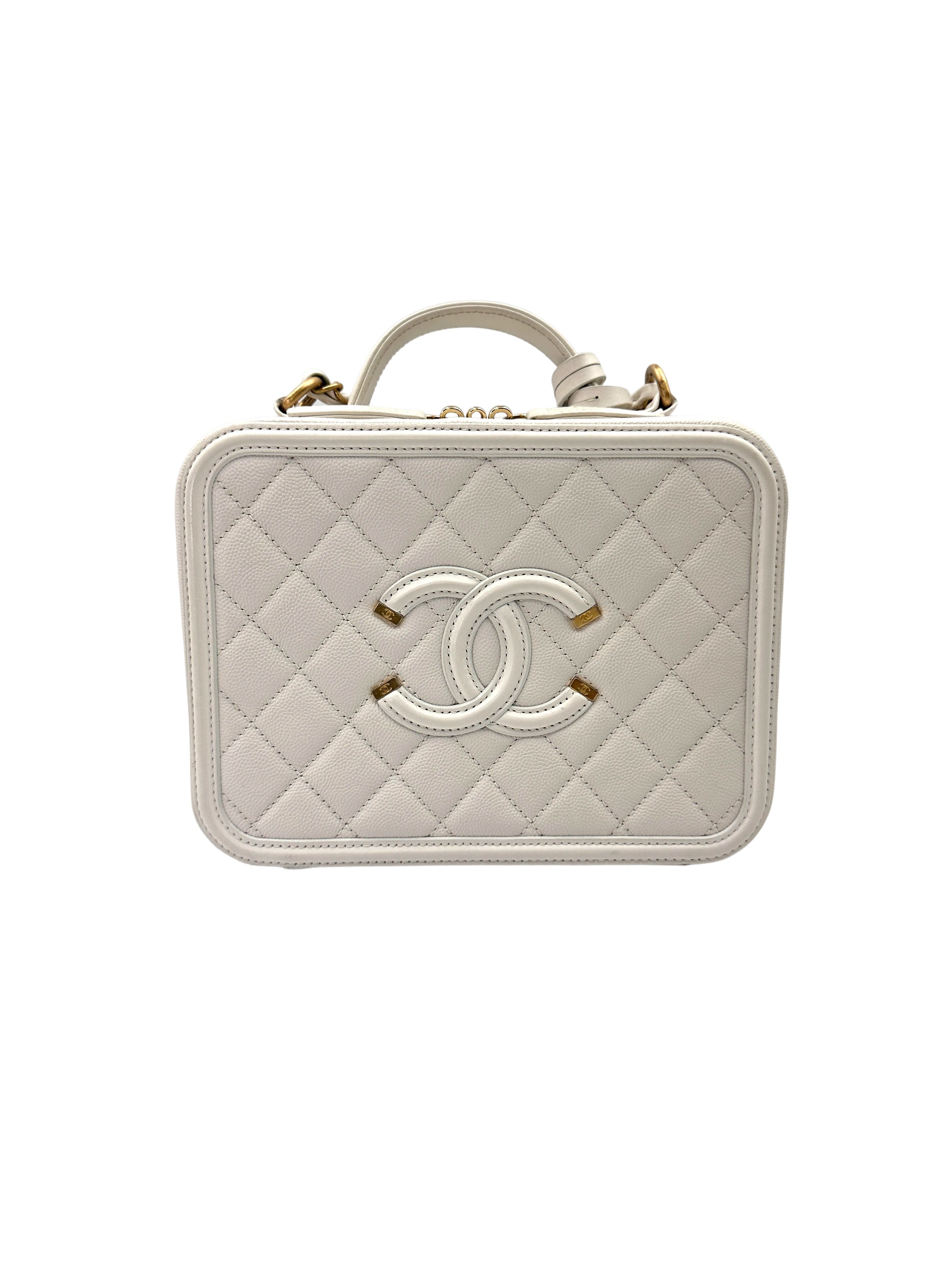 Chanel CC Filigree White Quilted Leather Top Handle Vanity Case(26***20) CC2049