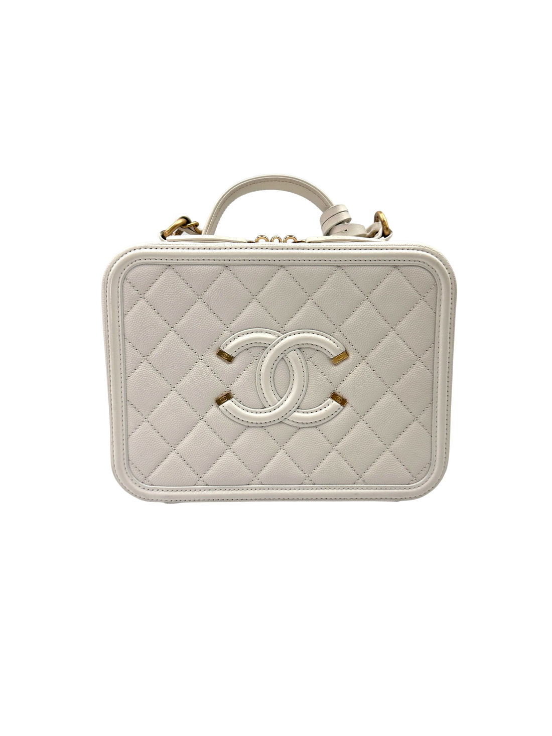 Chanel CC Filigree White Quilted Leather Top Handle Vanity Case(26***20) CC2049