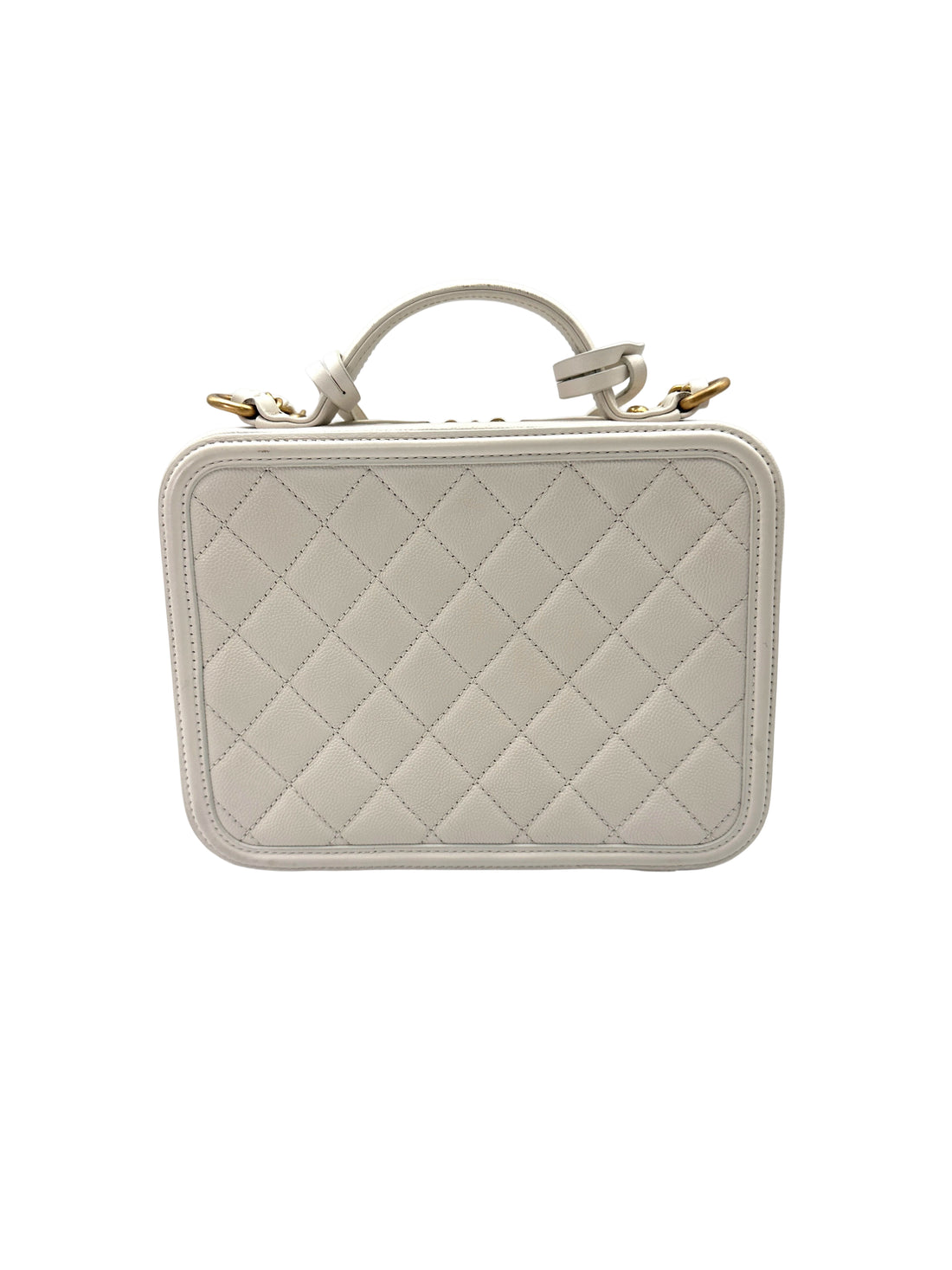 Chanel CC Filigree White Quilted Leather Top Handle Vanity Case(26***20) CC2049