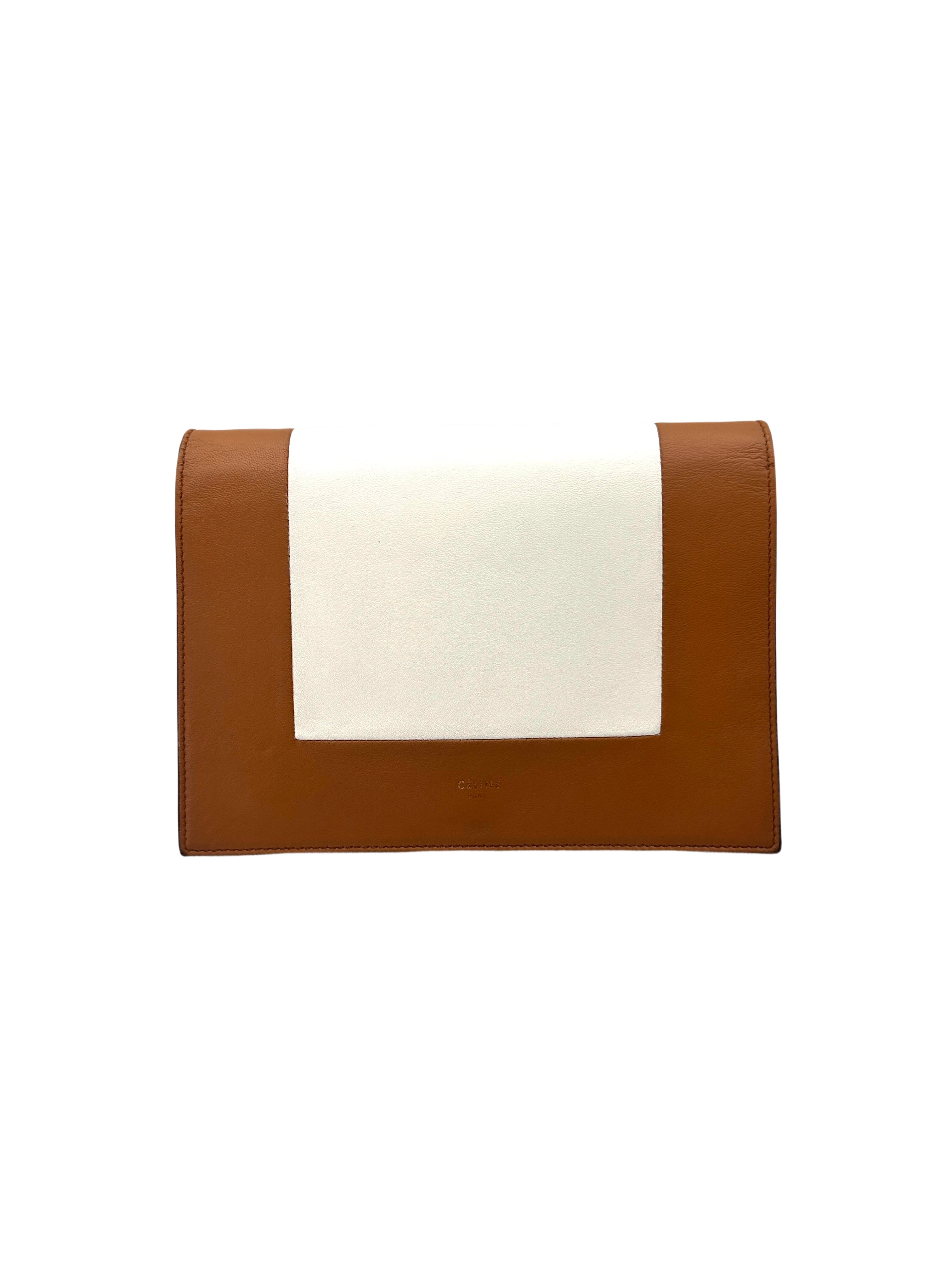Celine Frame Brown/White Leather Shoulder Bag CE166