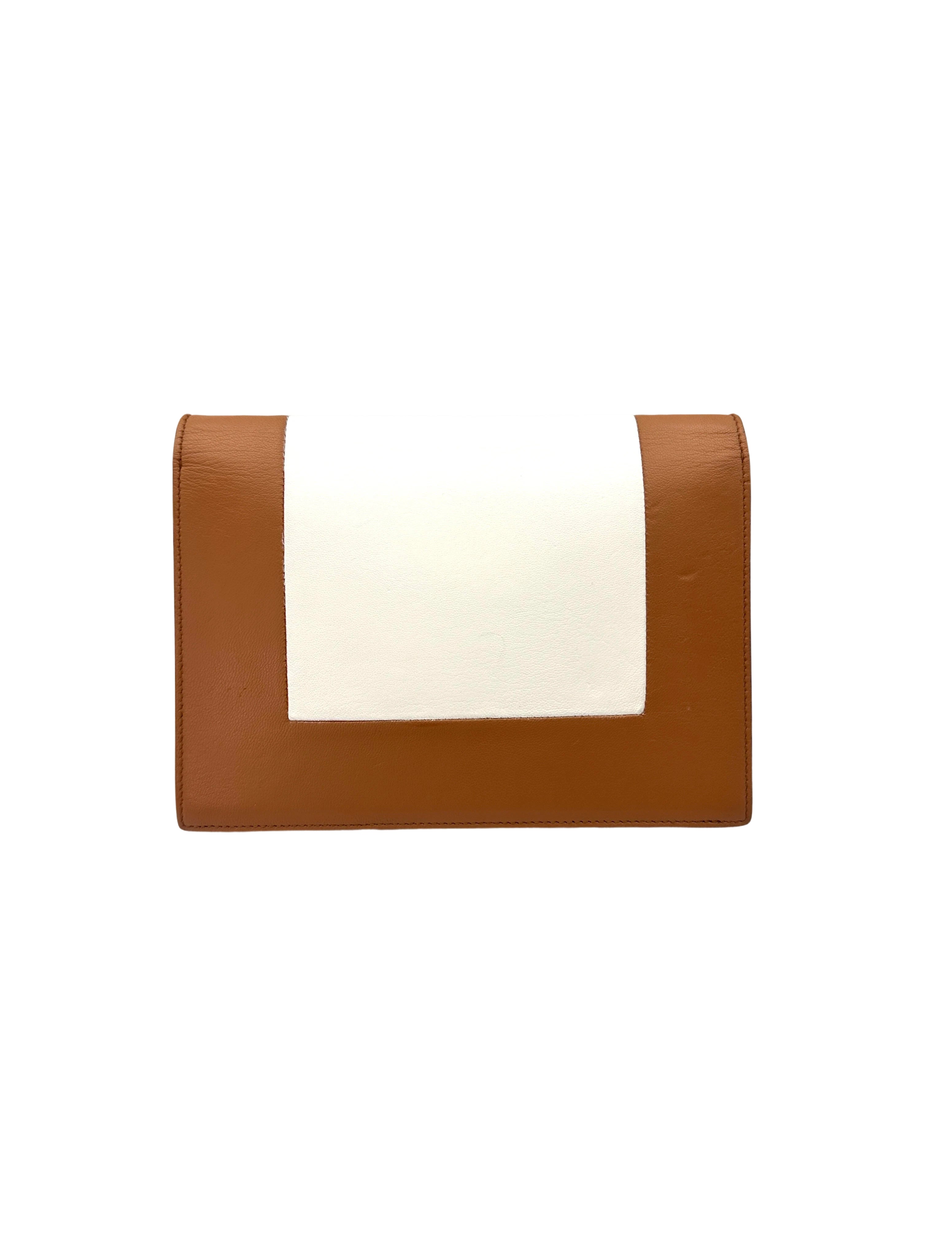 Celine Frame Brown/White Leather Shoulder Bag CE166