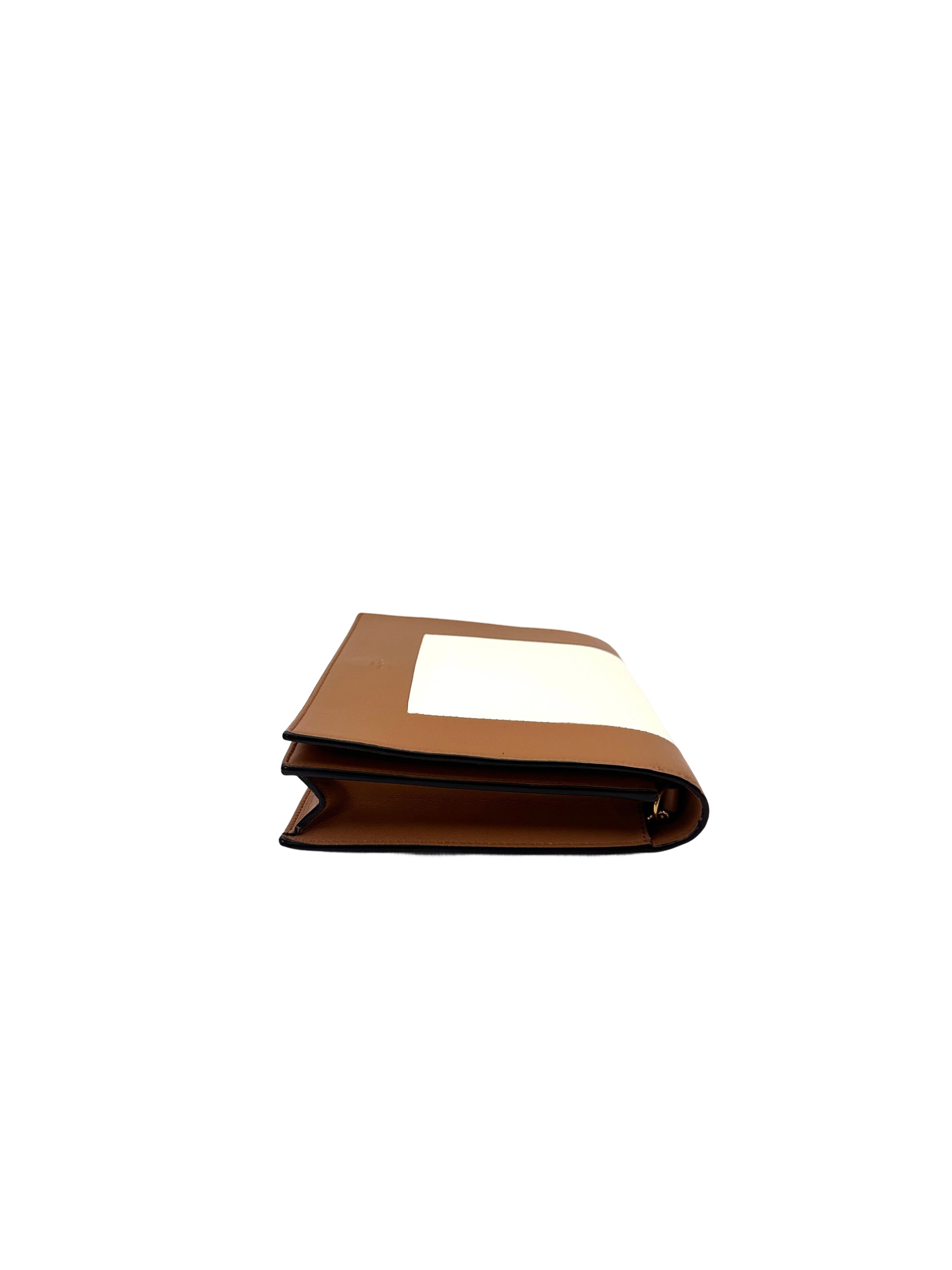 Celine Frame Brown/White Leather Shoulder Bag CE166