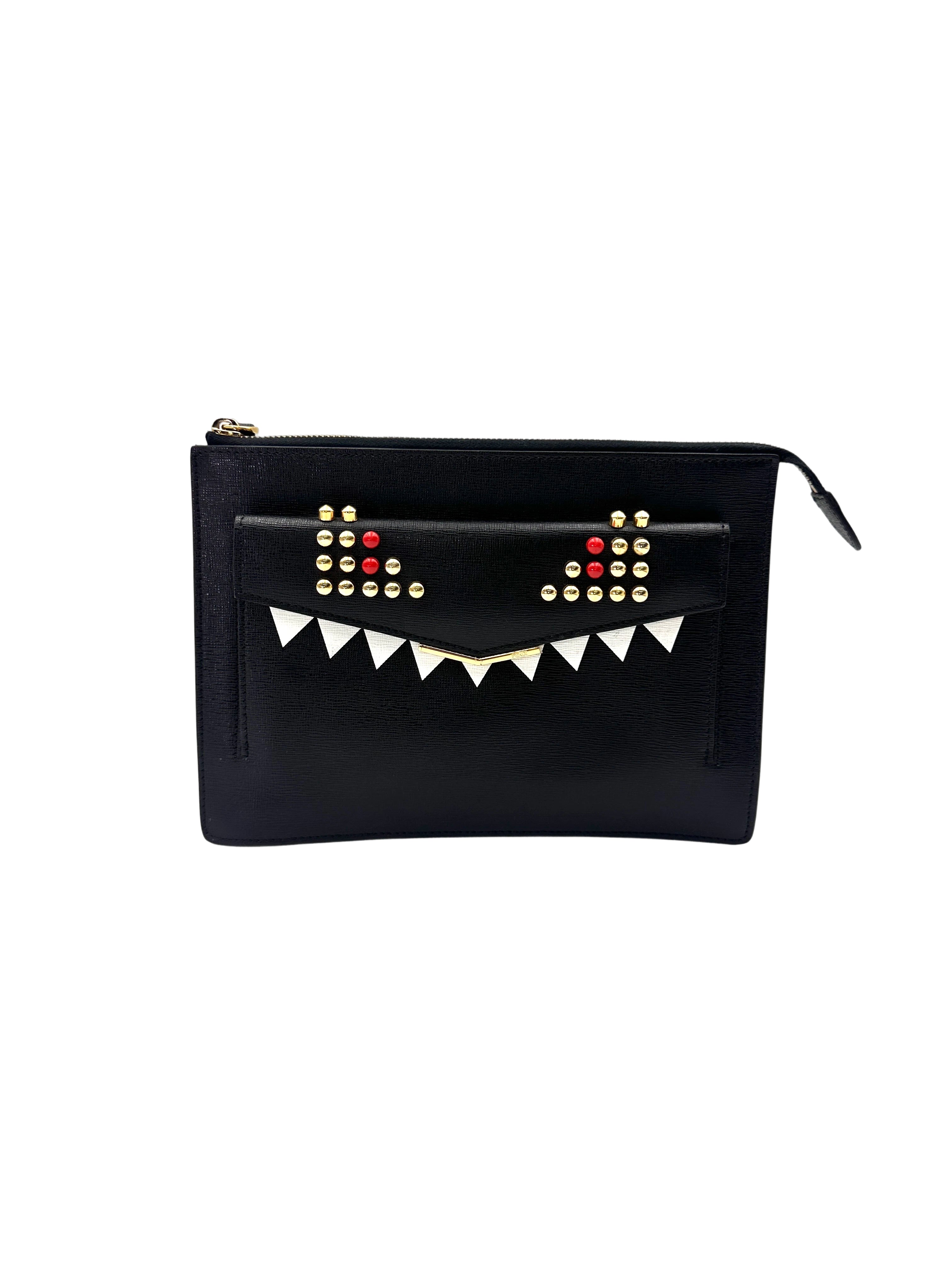 Fendi Bag Bugs Monster Eye Black Leather Shoulder Bag FF112