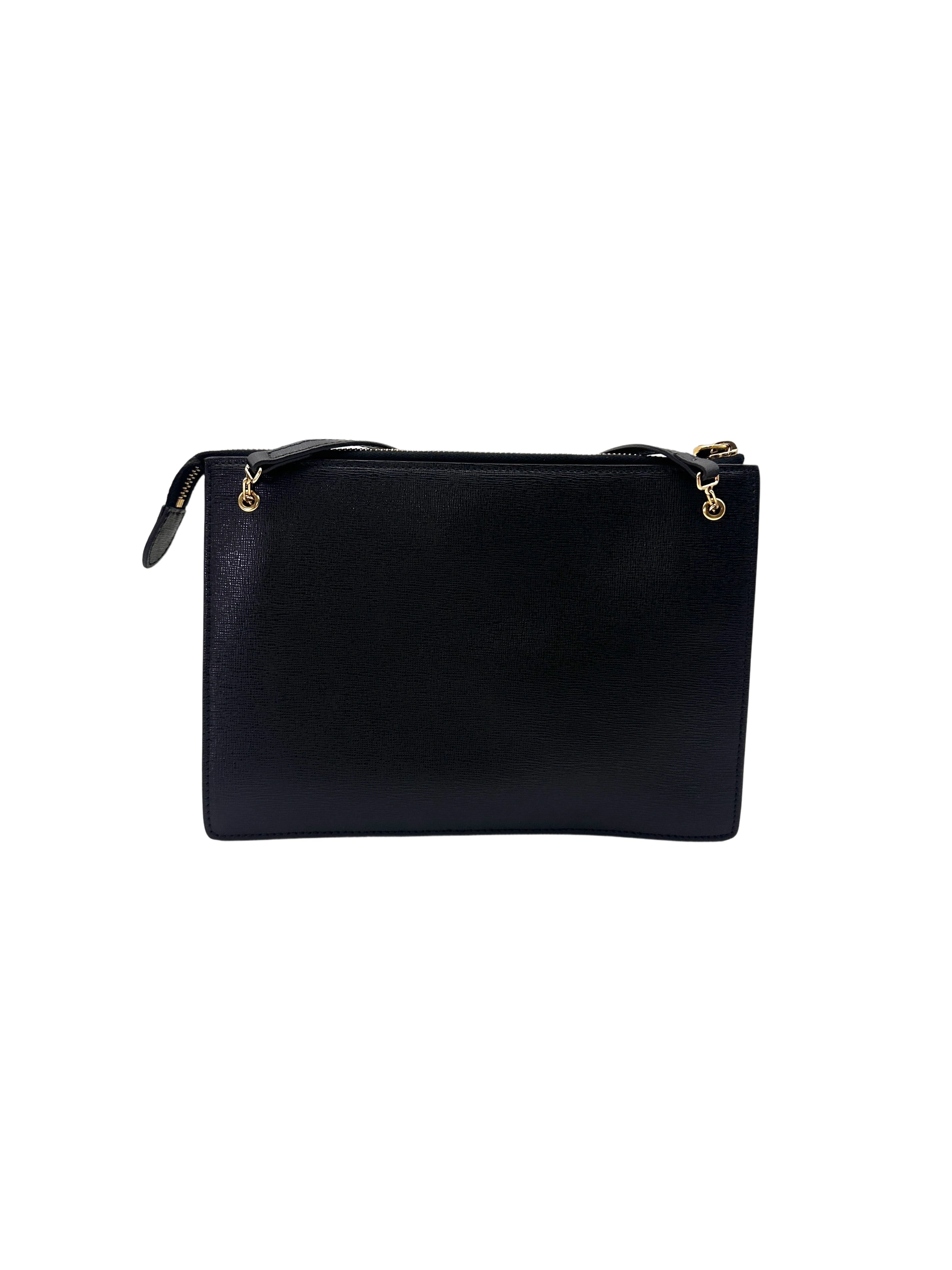 Fendi Bag Bugs Monster Eye Black Leather Shoulder Bag FF112