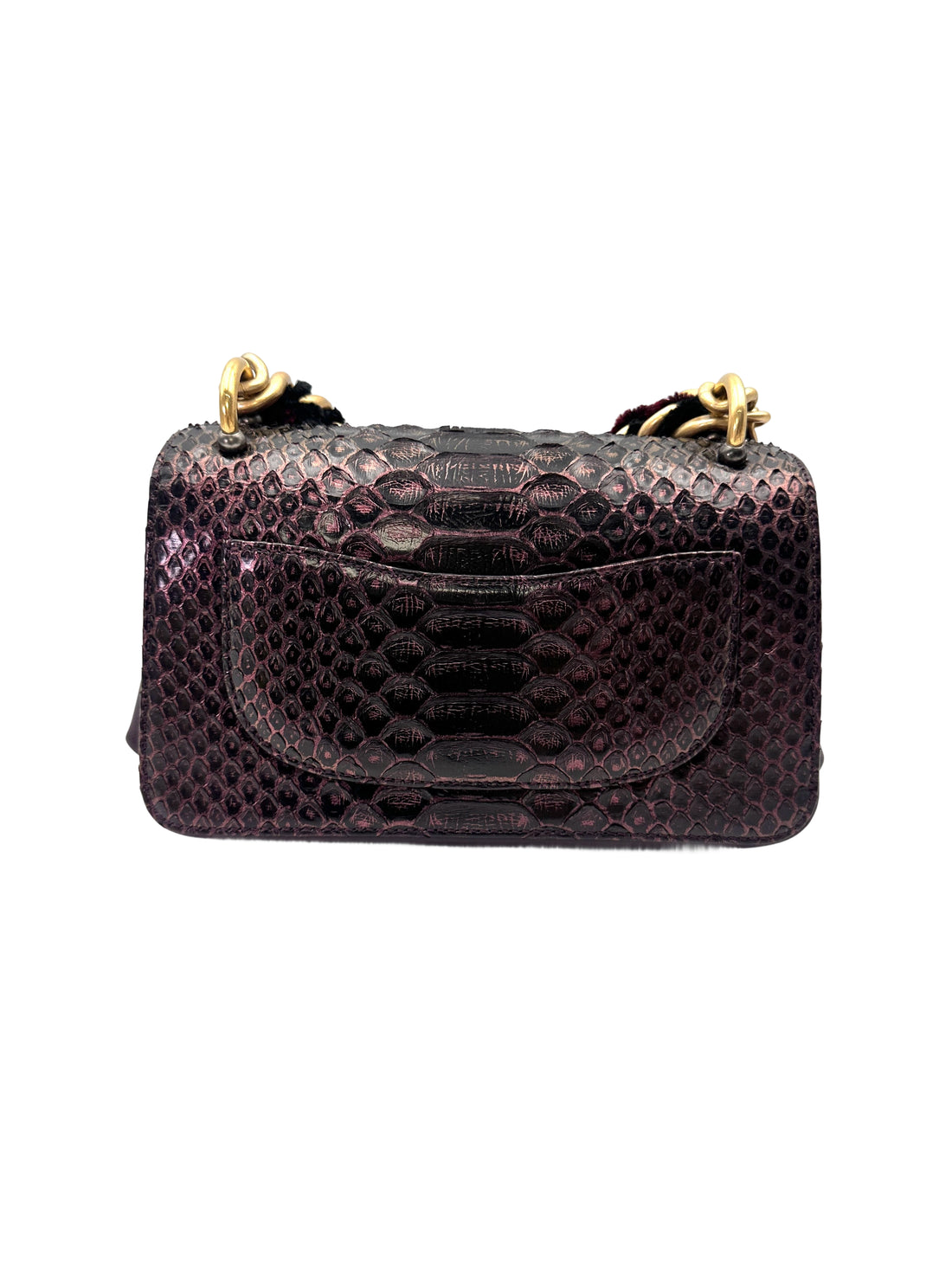 Chanel Classic Flap Metallic Black Python Leather Shoulder Bag With Gold Hardware(24***85) CC2057
