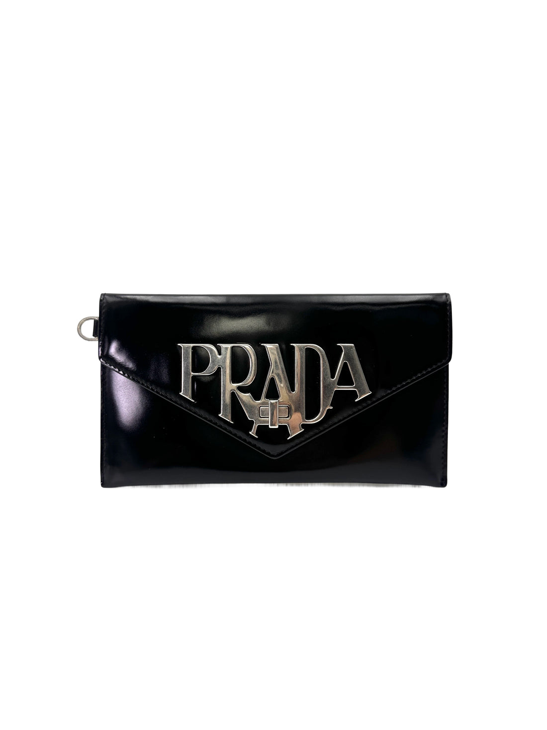 Prada Spazzolato Logo Black Leather Envelope Bag PR407