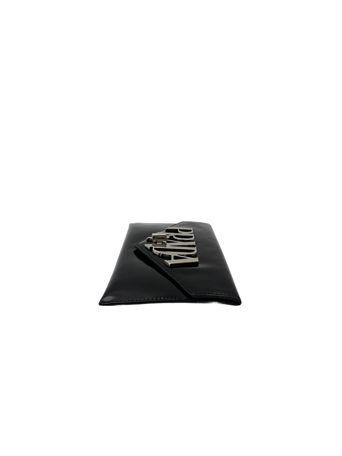 Prada Spazzolato Logo Black Leather Envelope Bag PR407