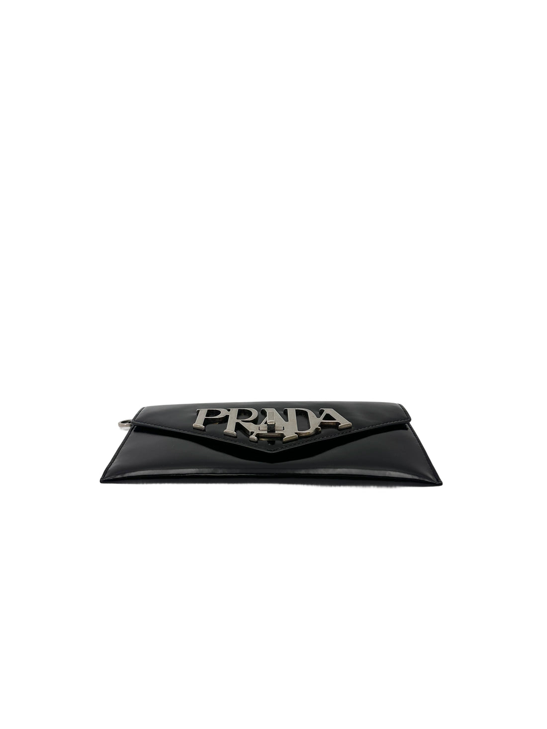 Prada Spazzolato Logo Black Leather Envelope Bag PR407