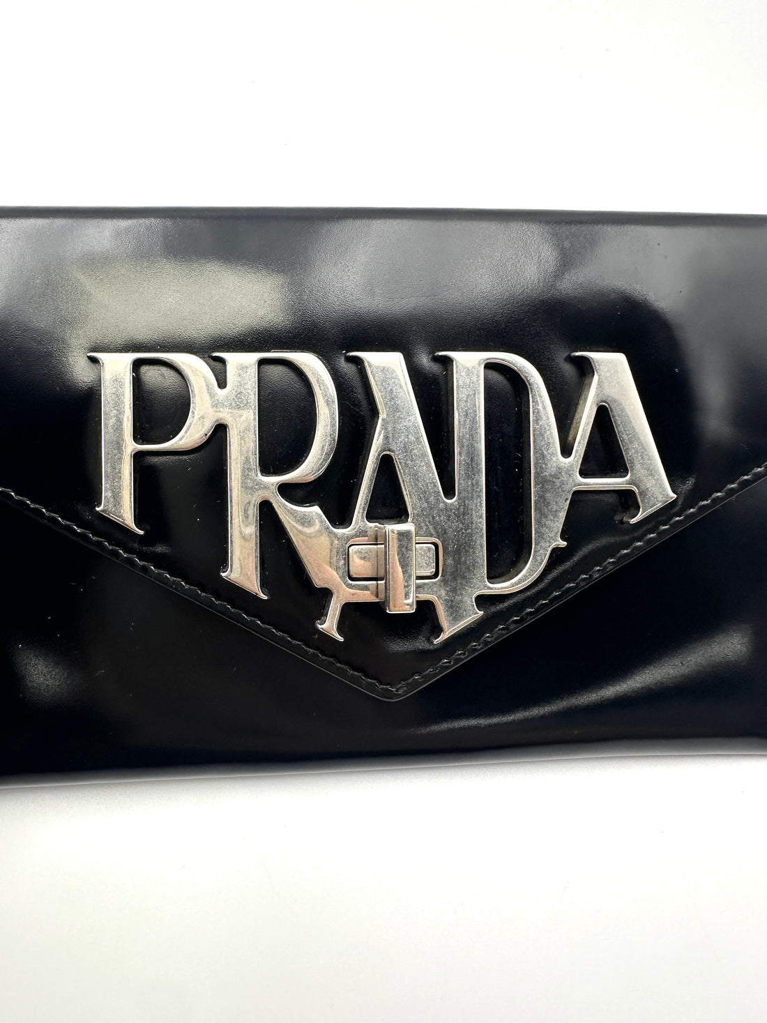 Prada Spazzolato Logo Black Leather Envelope Bag PR407