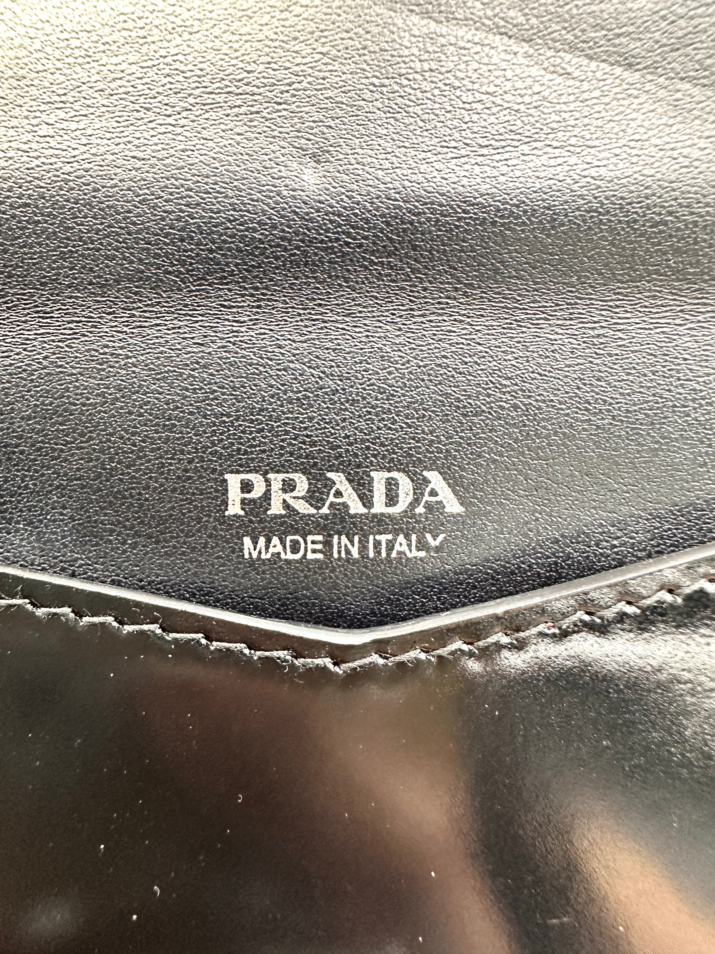 Prada Spazzolato Logo Black Leather Envelope Bag PR407