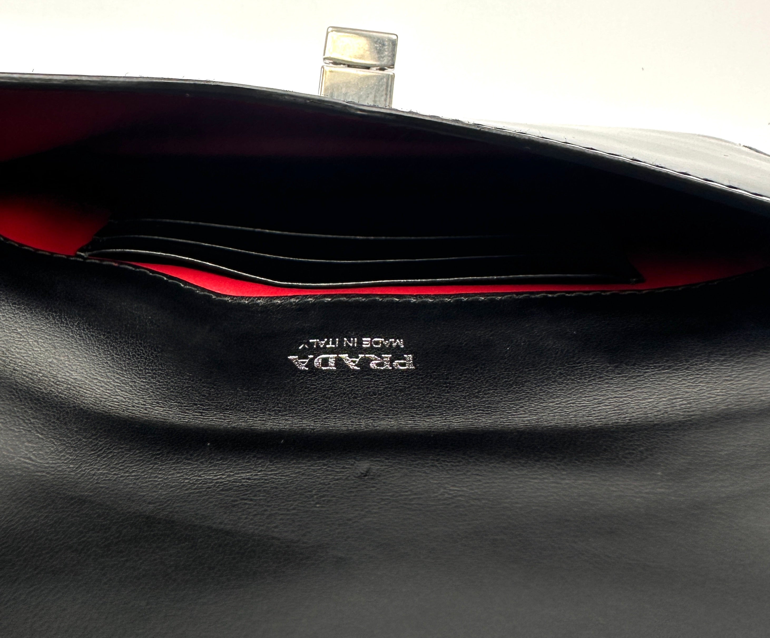 Prada Spazzolato Logo Black Leather Envelope Bag PR407