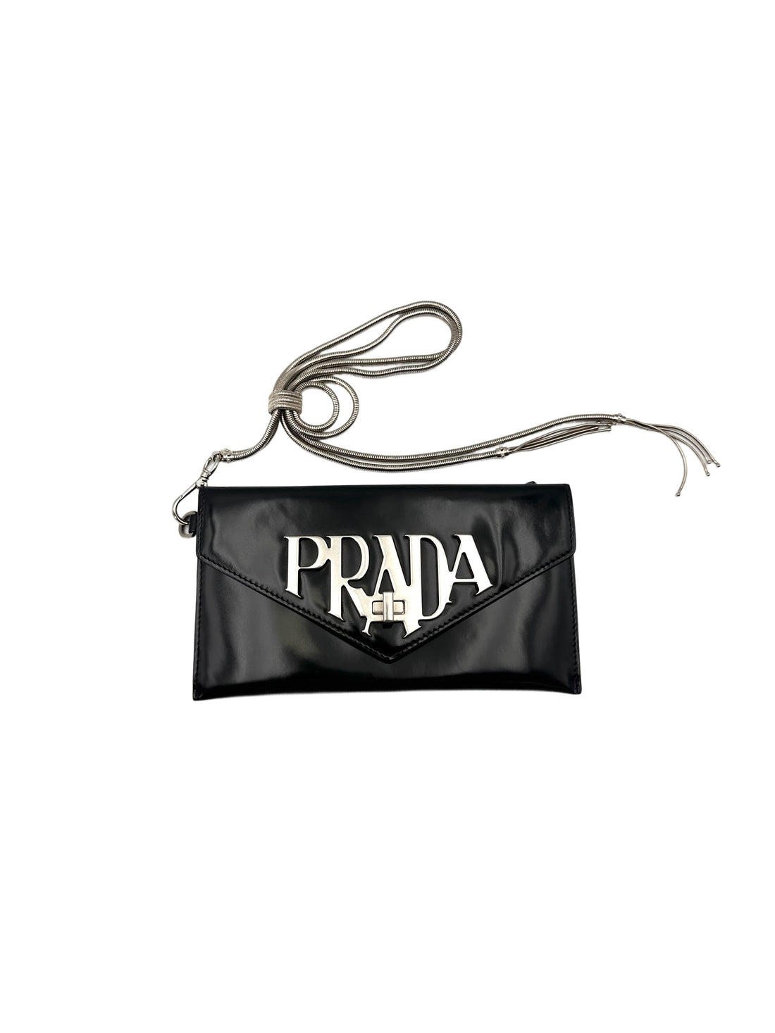 Prada Spazzolato Logo Black Leather Envelope Bag PR407