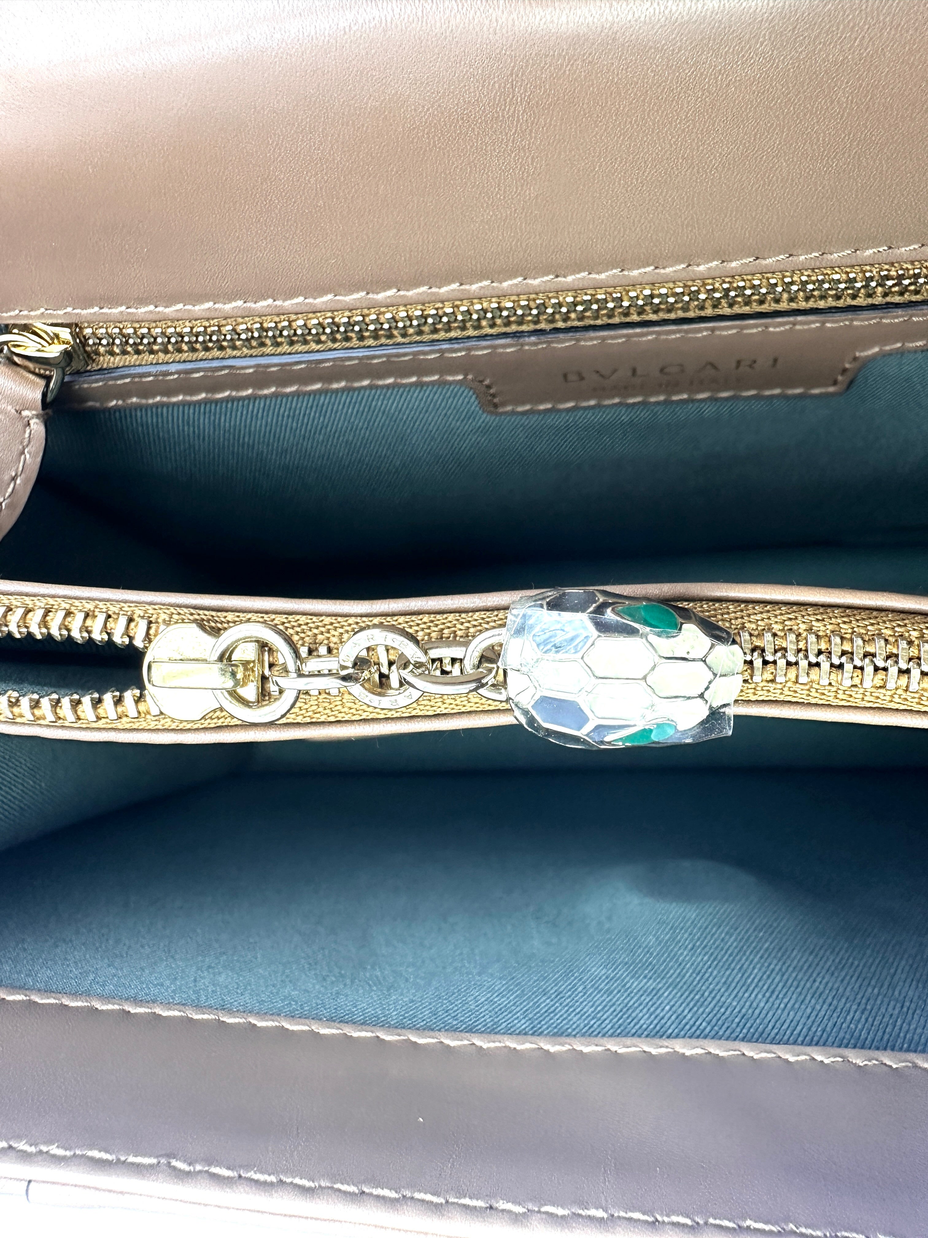 Bvlgari Serpenti Flower Beige Leather Large Size Shoulder Bag BS45