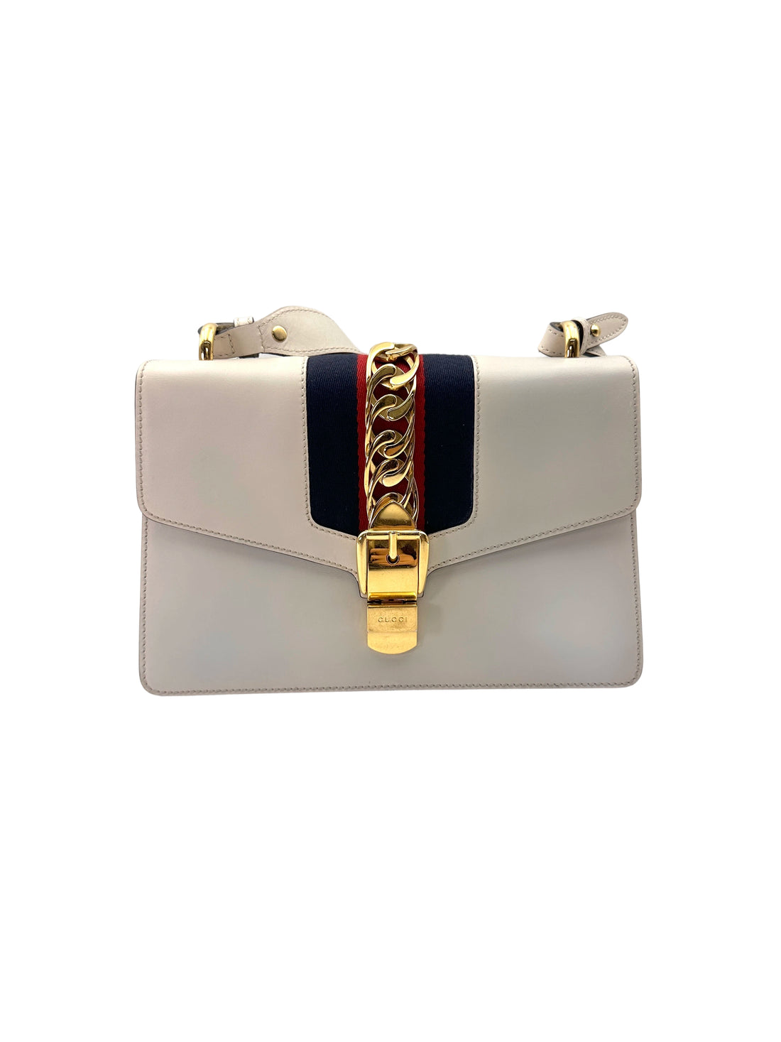 Gucci Sylvie White Leather Medium Size Shoulder Bag GG1141