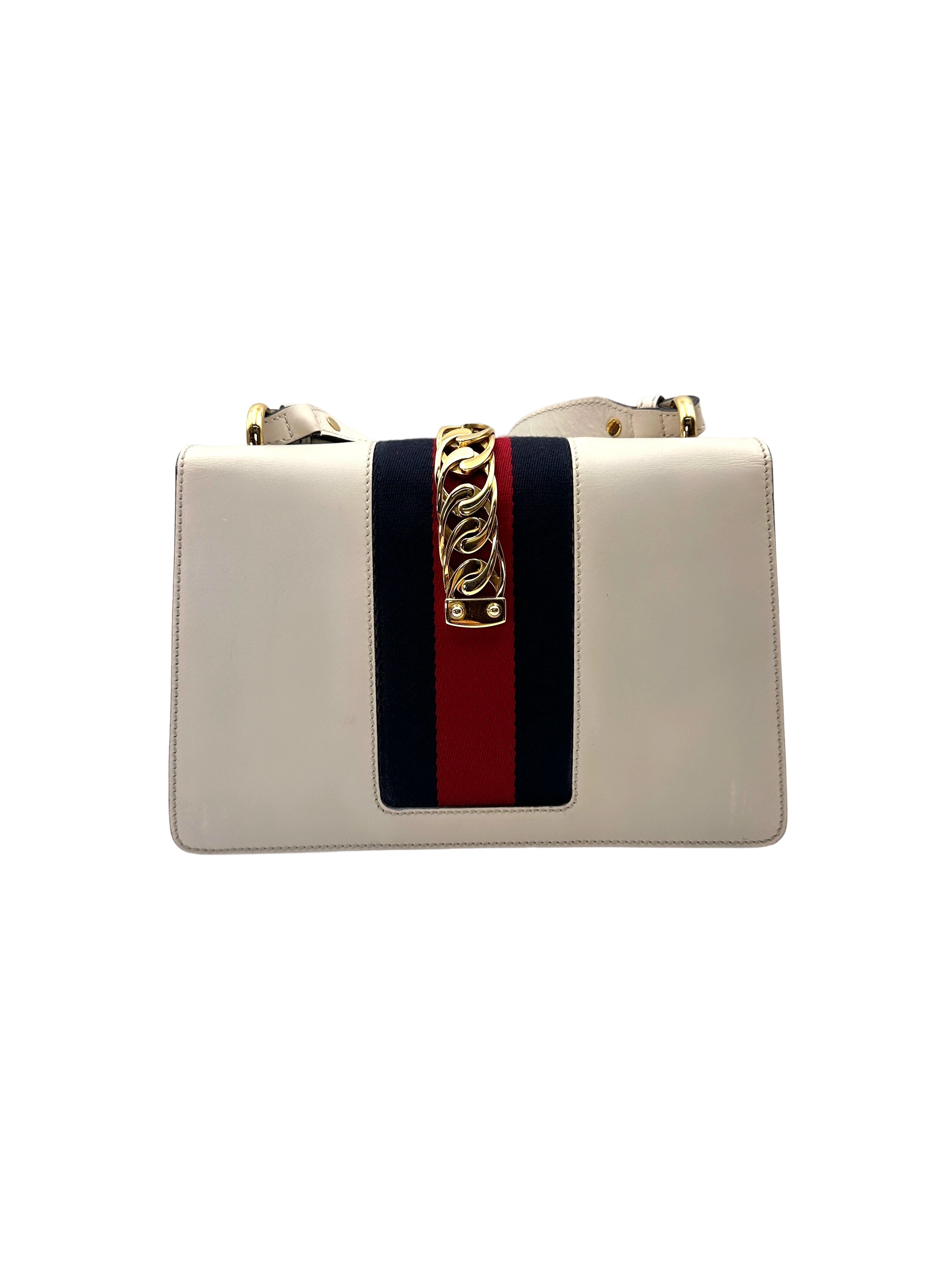 Gucci Sylvie White Leather Medium Size Shoulder Bag GG1141