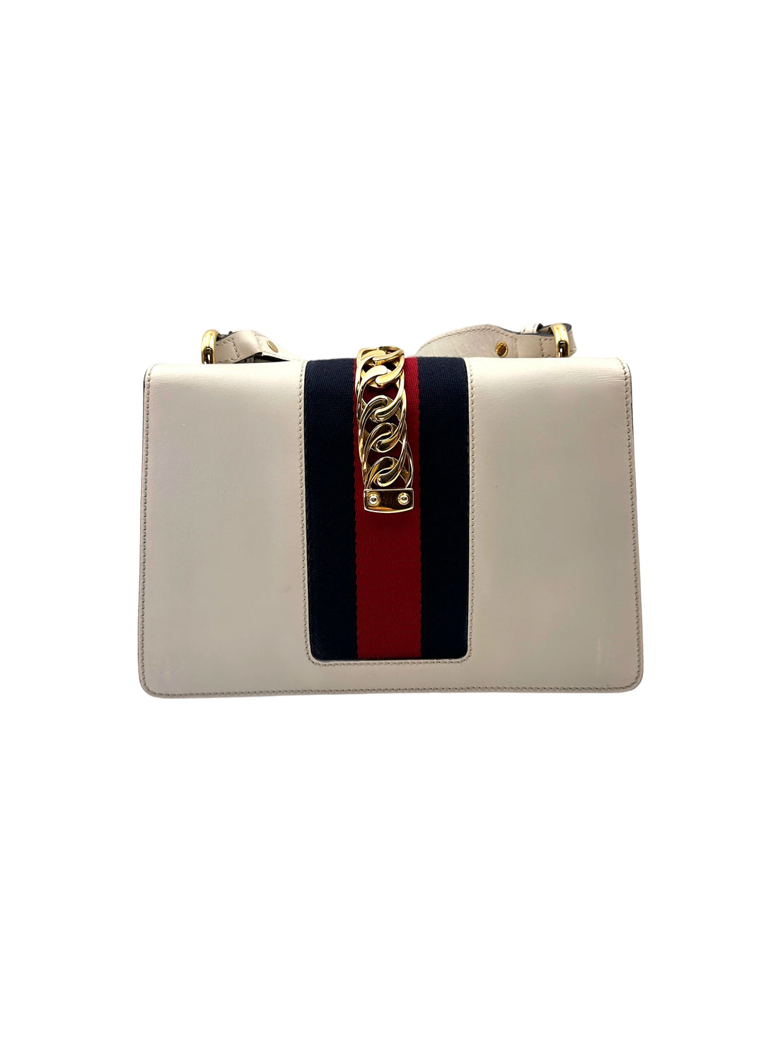 Gucci Sylvie White Leather Medium Size Shoulder Bag GG1141