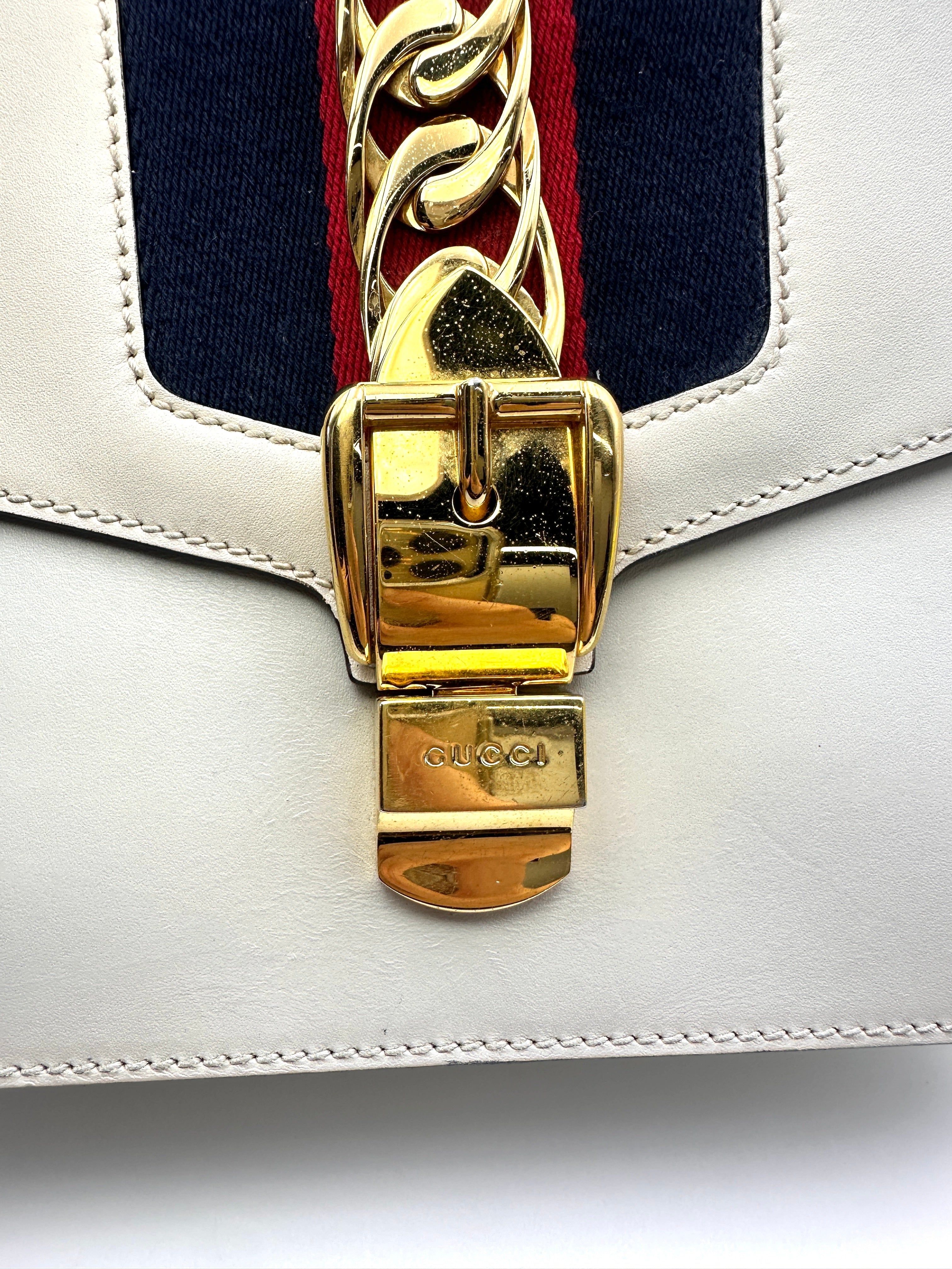 Gucci Sylvie White Leather Medium Size Shoulder Bag GG1141