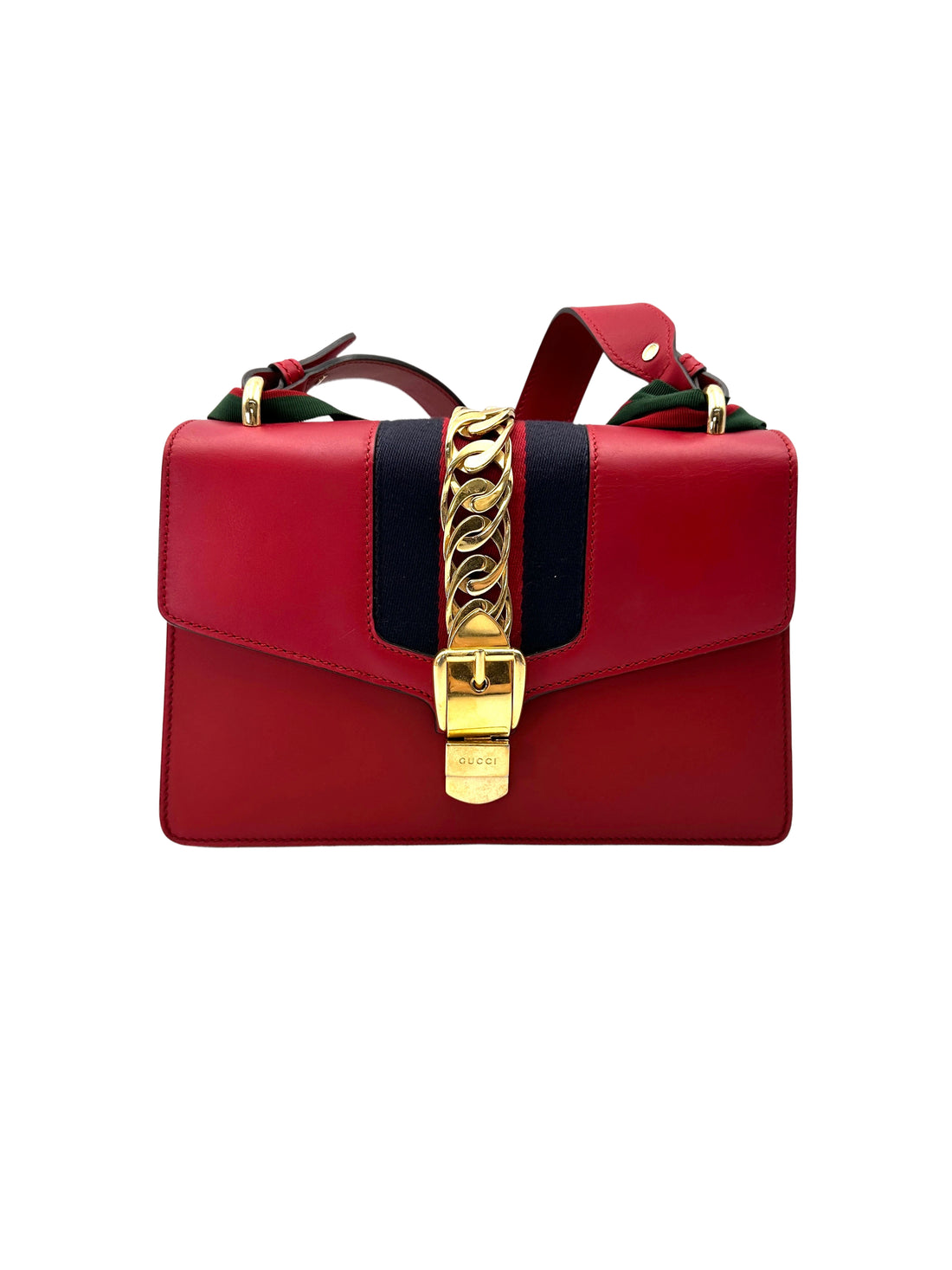 Gucci Sylvie Red Leather Medium Size Shoulder Bag GG1142