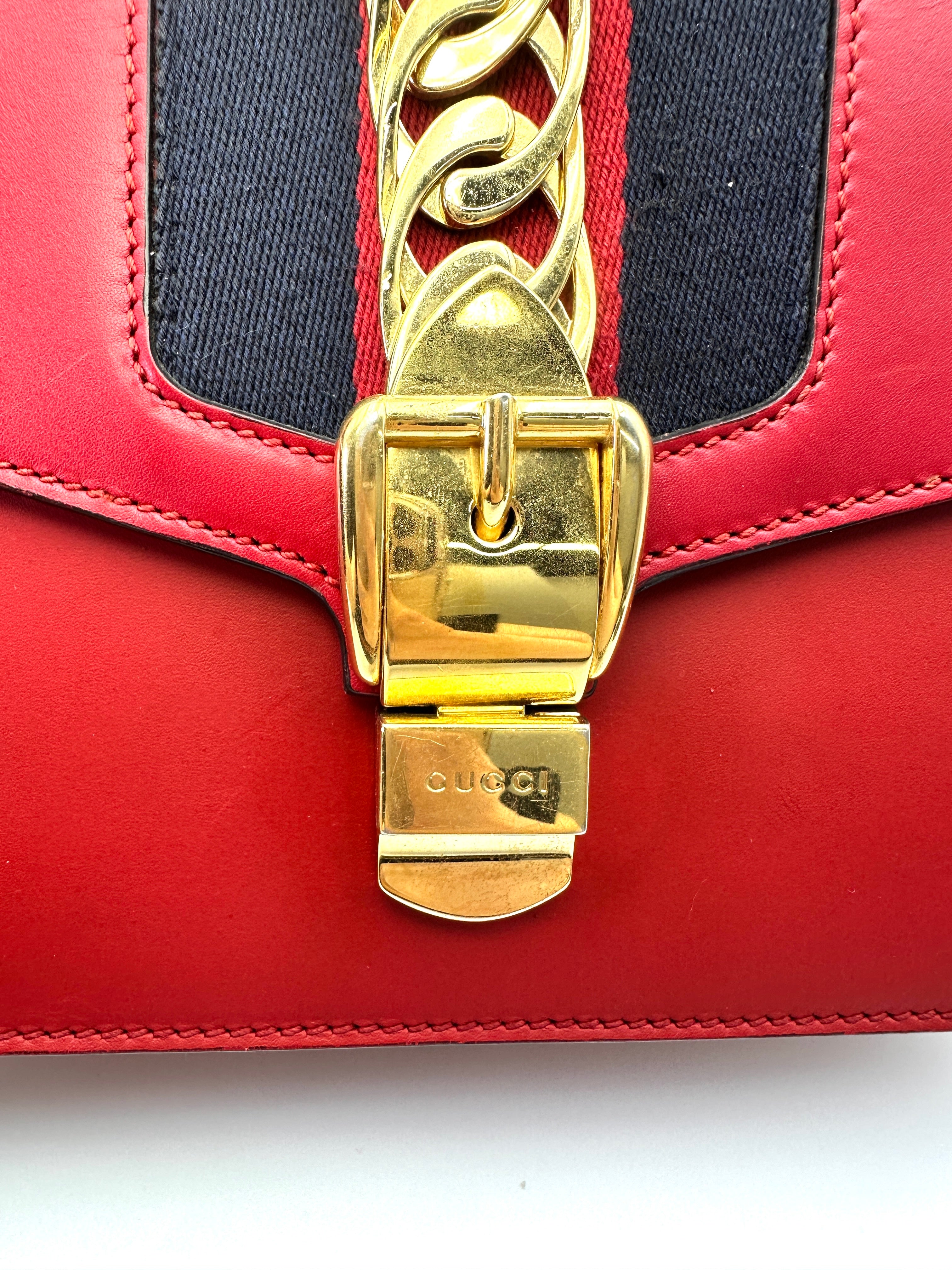 Gucci Sylvie Red Leather Medium Size Shoulder Bag GG1142