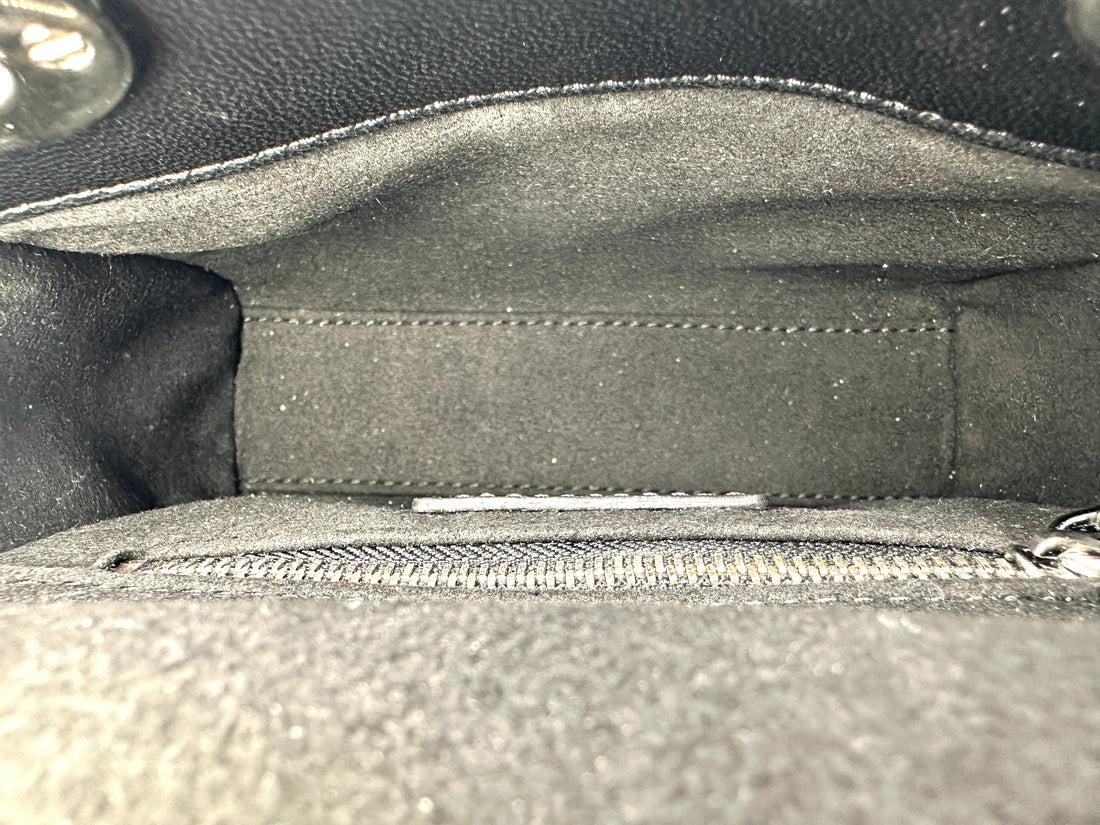 Christian Dior Lady Dior Black Cannage Lambskin Handle Bag With Silver Charms DR754
