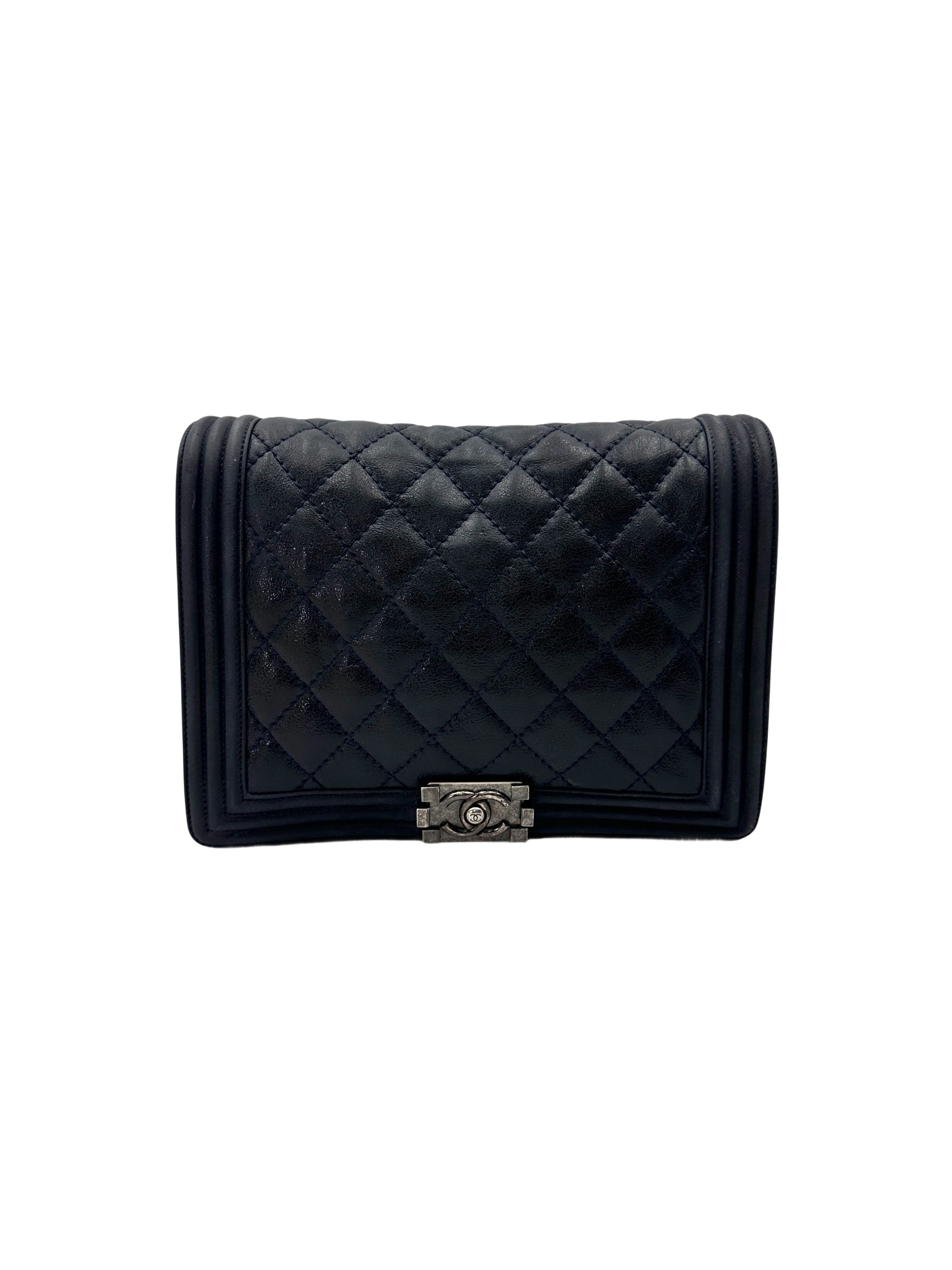 Chanel LeBoy Navy Quilted Lambskin XL Flap Bag With Silver Buckle(18***49) CC2051