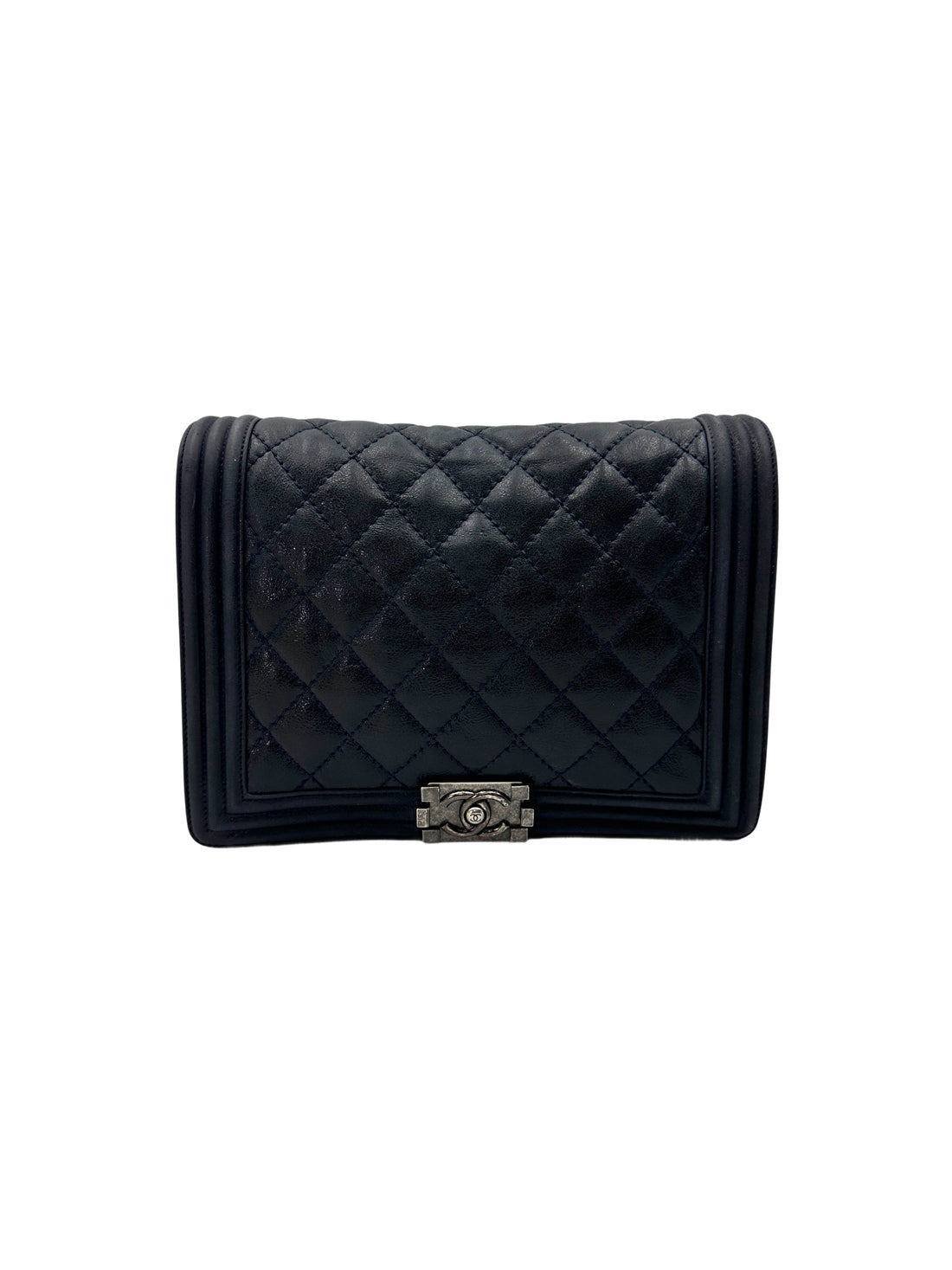 Chanel LeBoy Navy Quilted Lambskin XL Flap Bag With Silver Buckle(18***49) CC2051