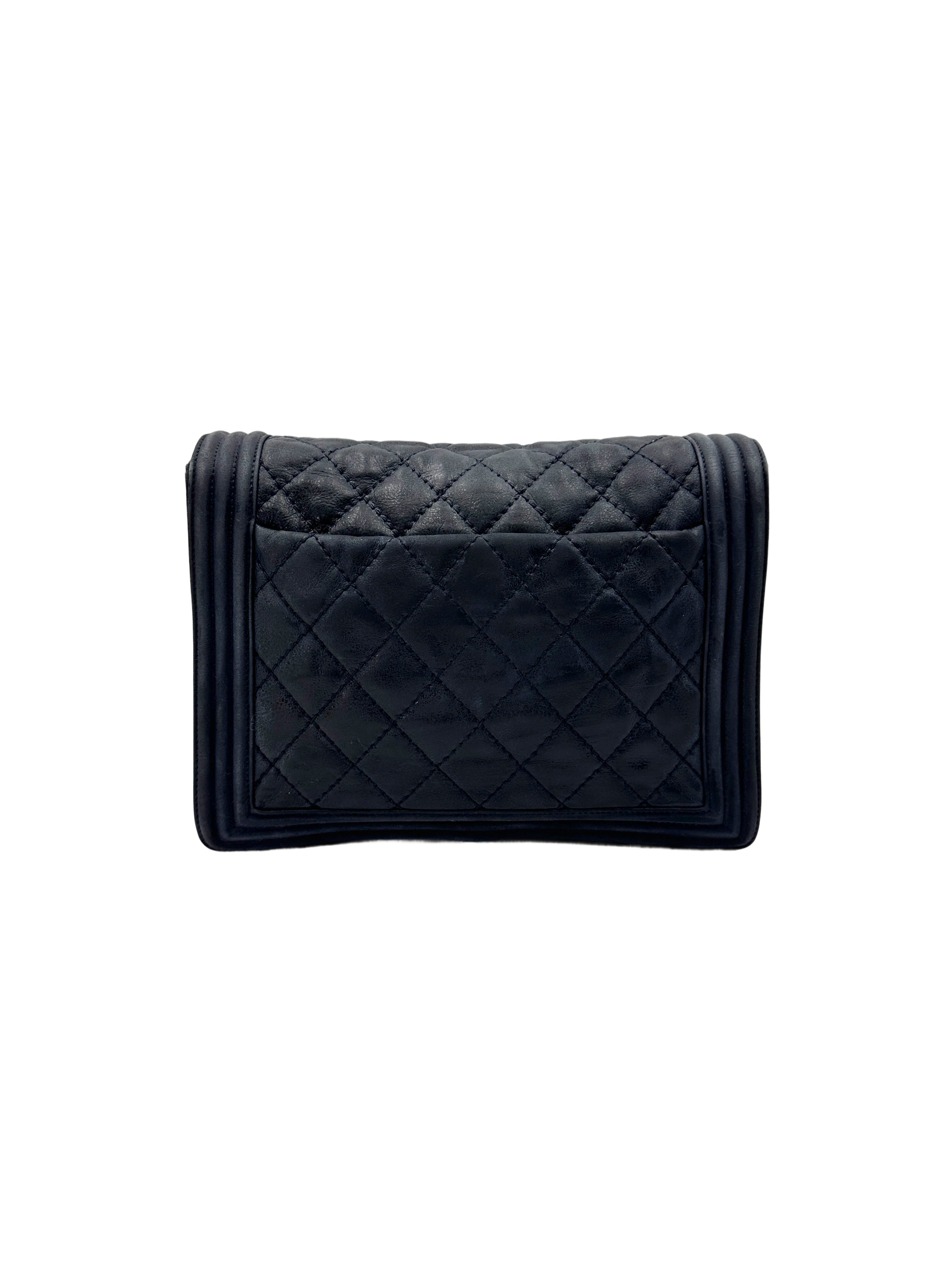 Chanel LeBoy Navy Quilted Lambskin XL Flap Bag With Silver Buckle(18***49) CC2051