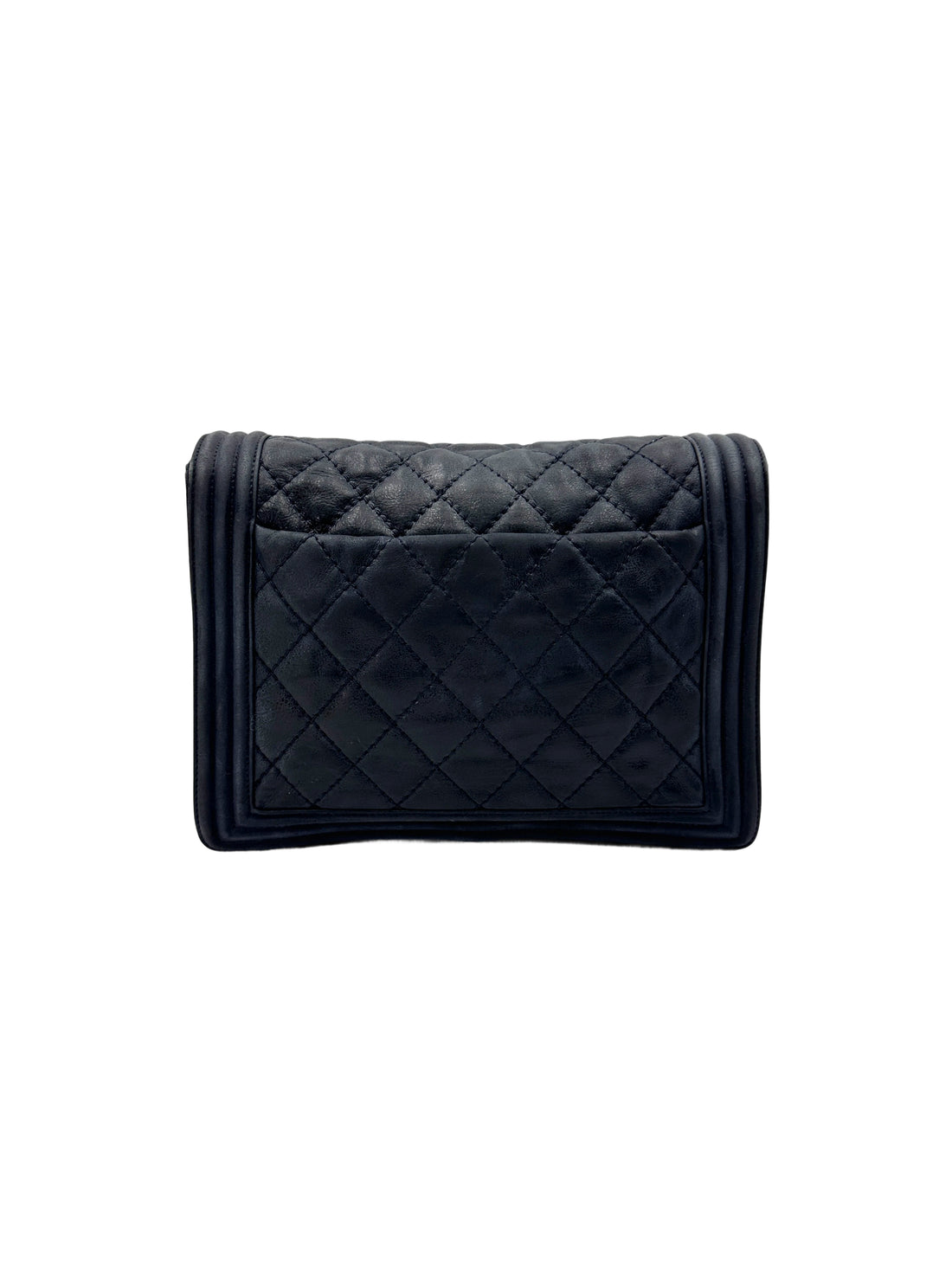 Chanel LeBoy Navy Quilted Lambskin XL Flap Bag With Silver Buckle(18***49) CC2051