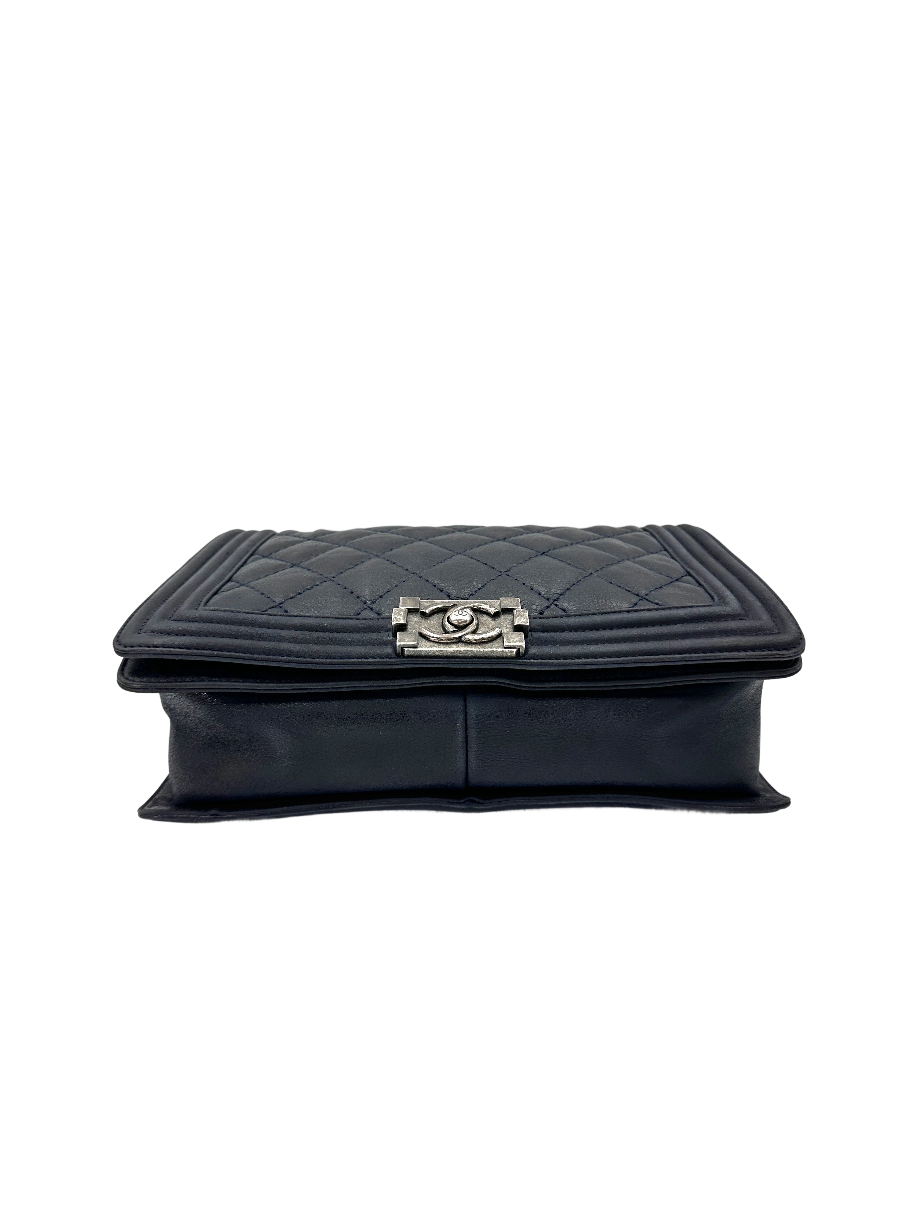 Chanel LeBoy Navy Quilted Lambskin XL Flap Bag With Silver Buckle(18***49) CC2051